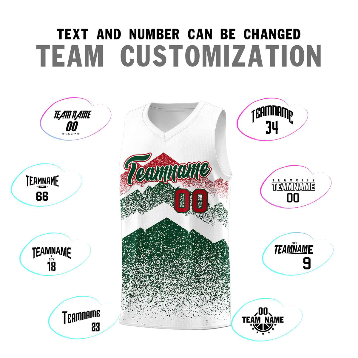 Custom Youth Basketball Jerseys White Green Gradient Mountain Design Uniforms