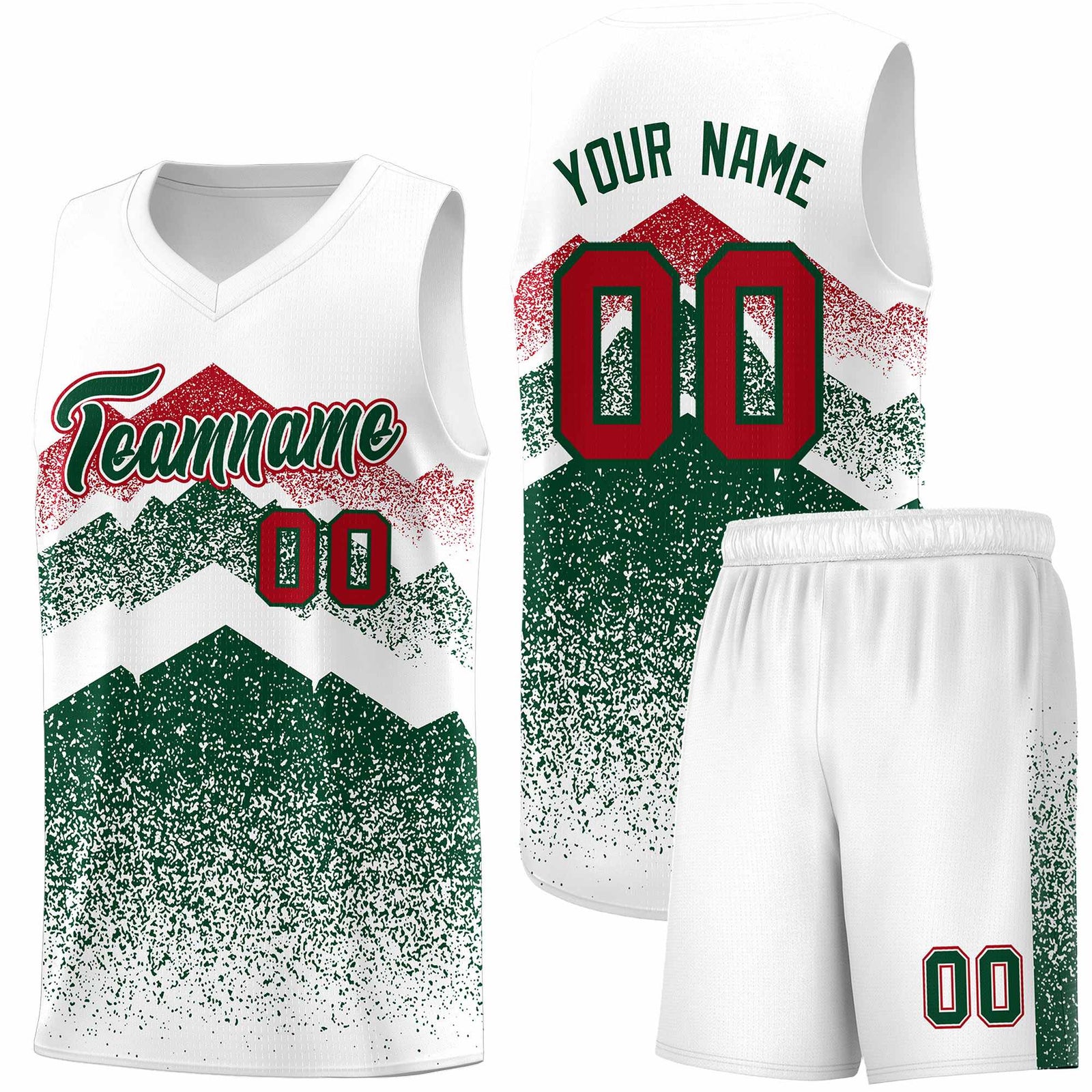 Custom Youth Basketball Jerseys White Green Gradient Mountain Design Uniforms