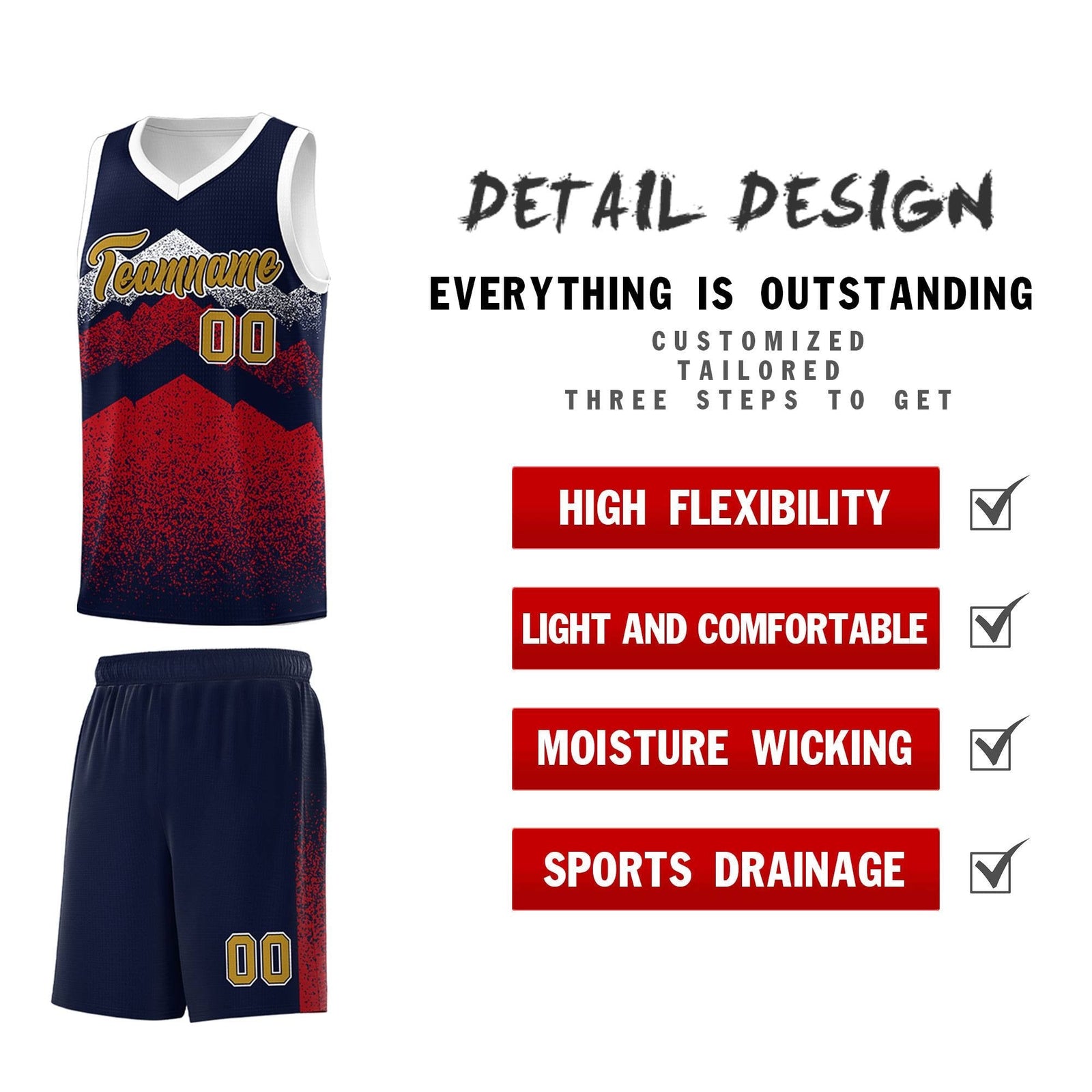 Personalized Youth Basketball Jerseys   Navy Red Gradient Mountain Design Uniforms