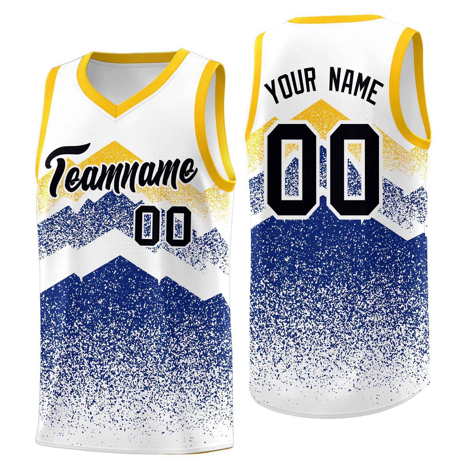 Custom Youth Basketball Jerseys White Royal Gradient Mountain Design Uniforms