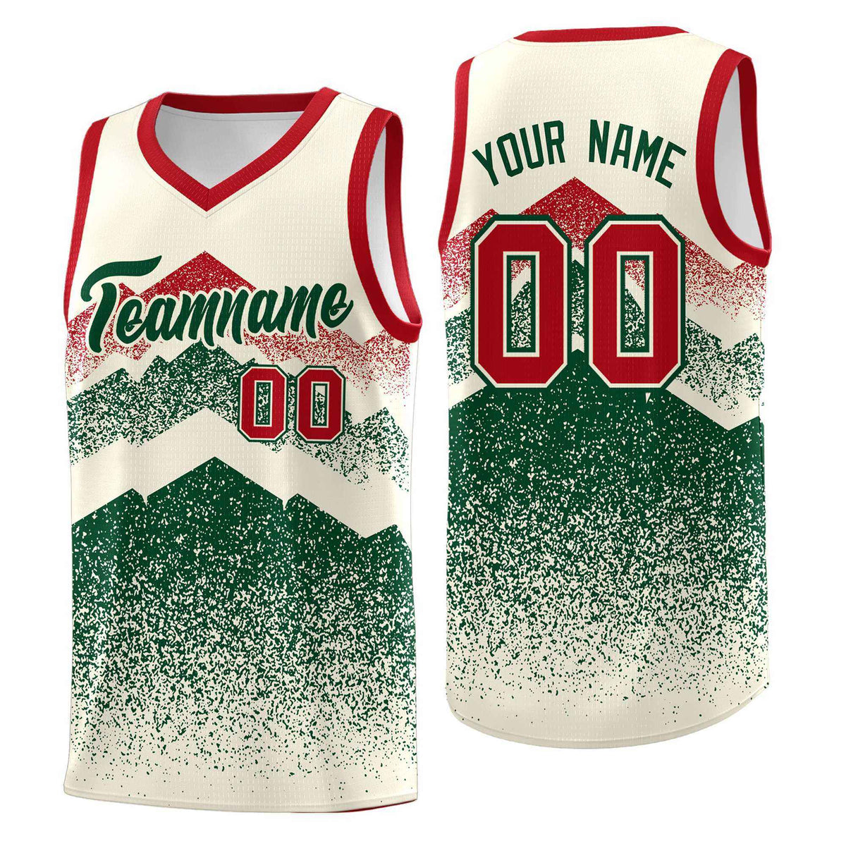 Personalized Youth Basketball Jerseys   Cream Green Gradient Mountain Design Uniforms