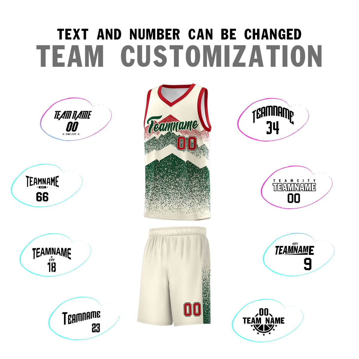 Personalized Youth Basketball Jerseys   Cream Green Gradient Mountain Design Uniforms
