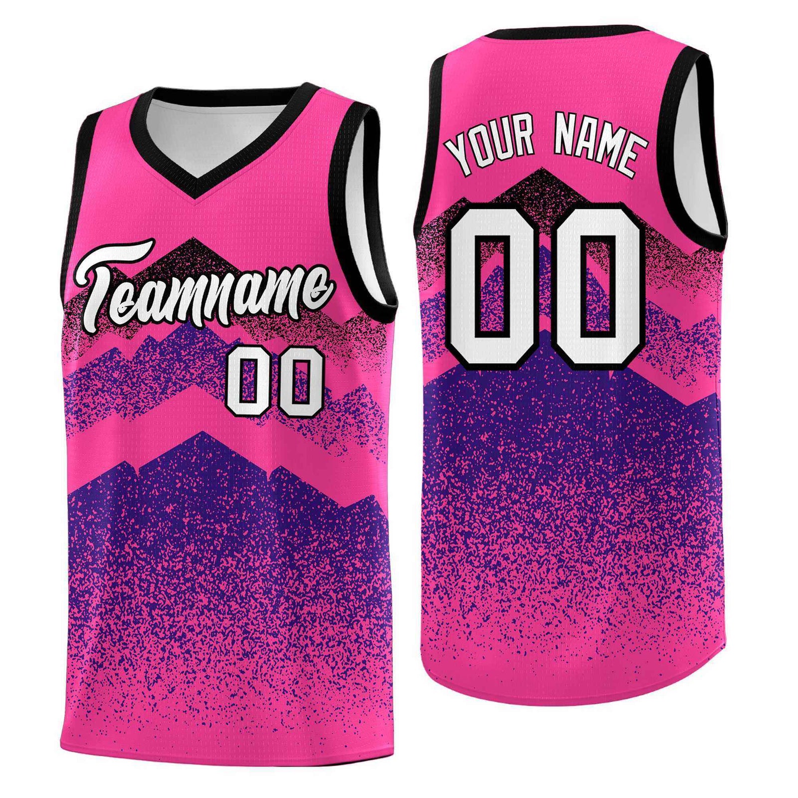Personalized Youth Basketball Jerseys   Pink Purple Gradient Mountain Design Uniforms
