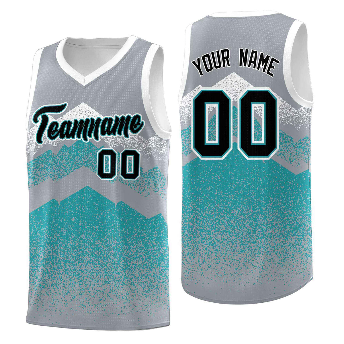 Personalized Youth Basketball Jerseys   Silver Teal Gradient Mountain Design Uniforms