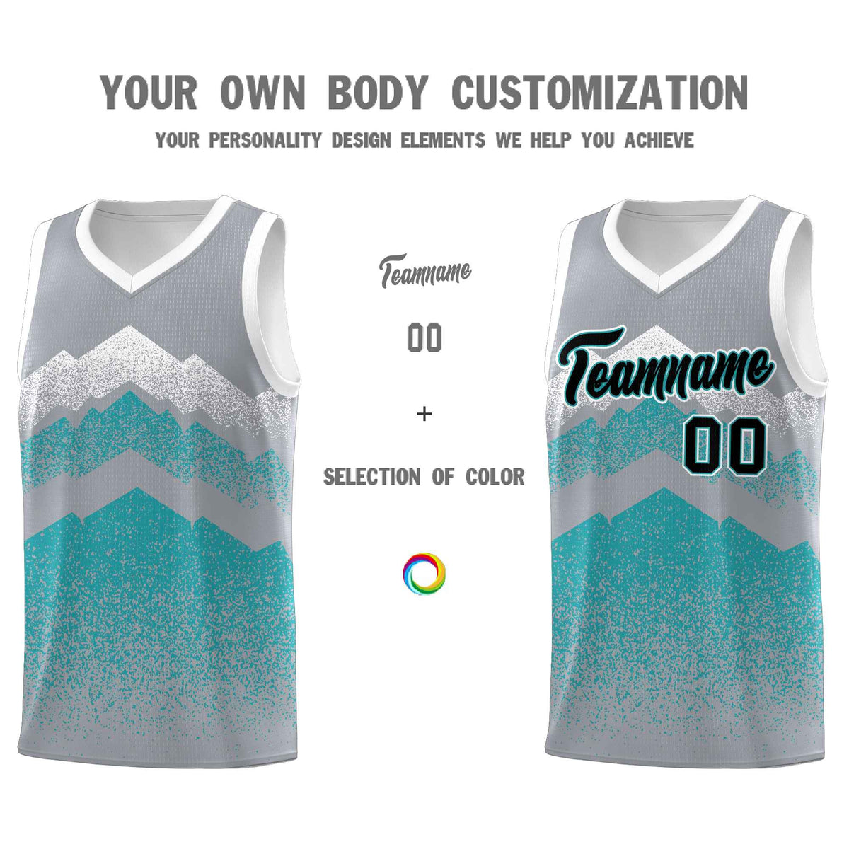 Personalized Youth Basketball Jerseys   Silver Teal Gradient Mountain Design Uniforms