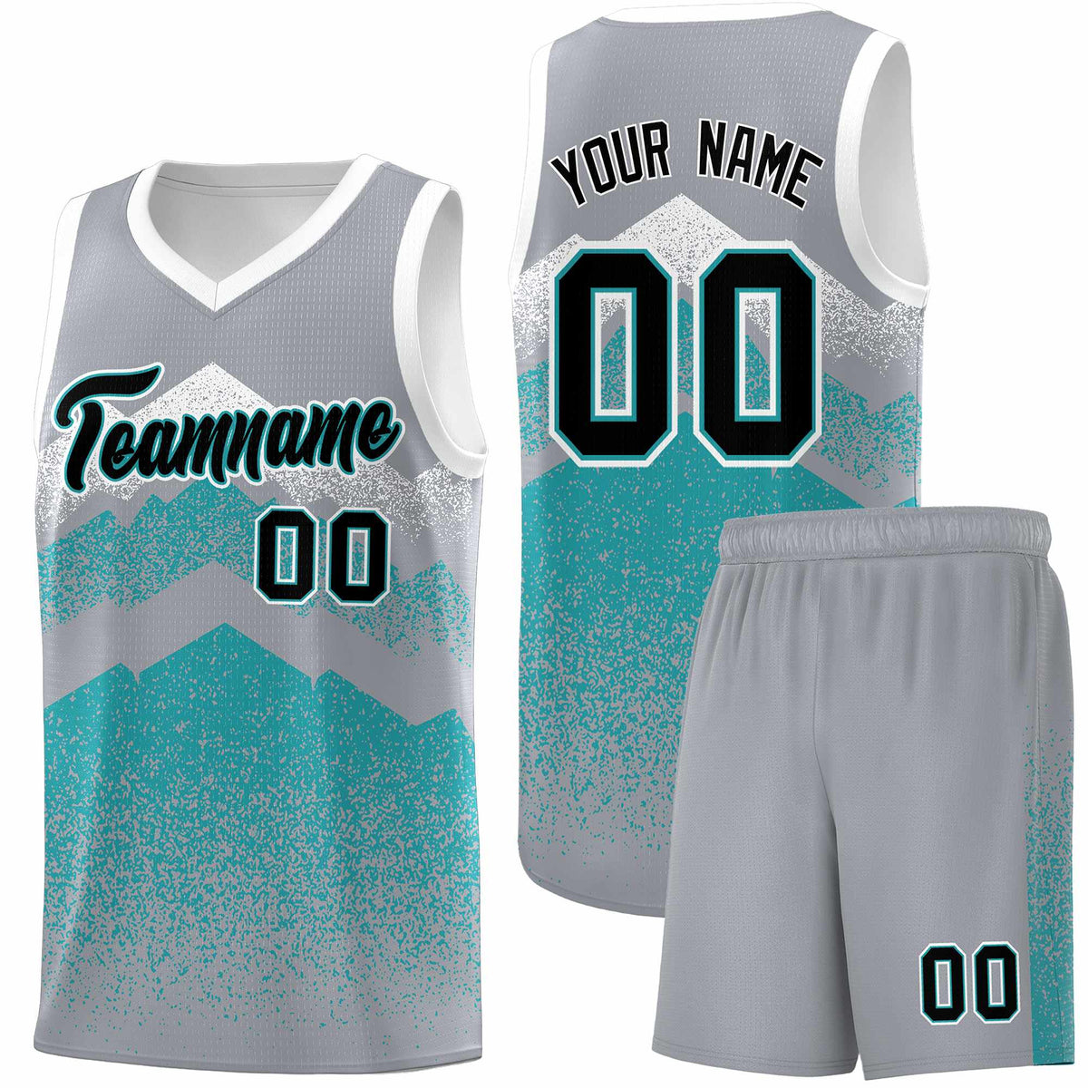 Personalized Youth Basketball Jerseys   Silver Teal Gradient Mountain Design Uniforms