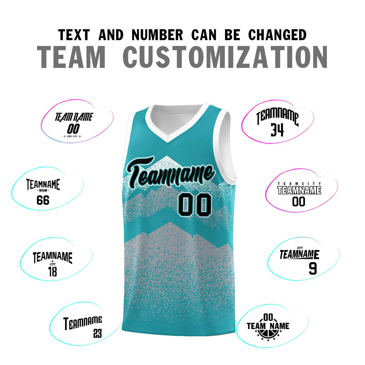 Custom Youth Basketball Jerseys Teal Silver Gradient Mountain Design Uniforms