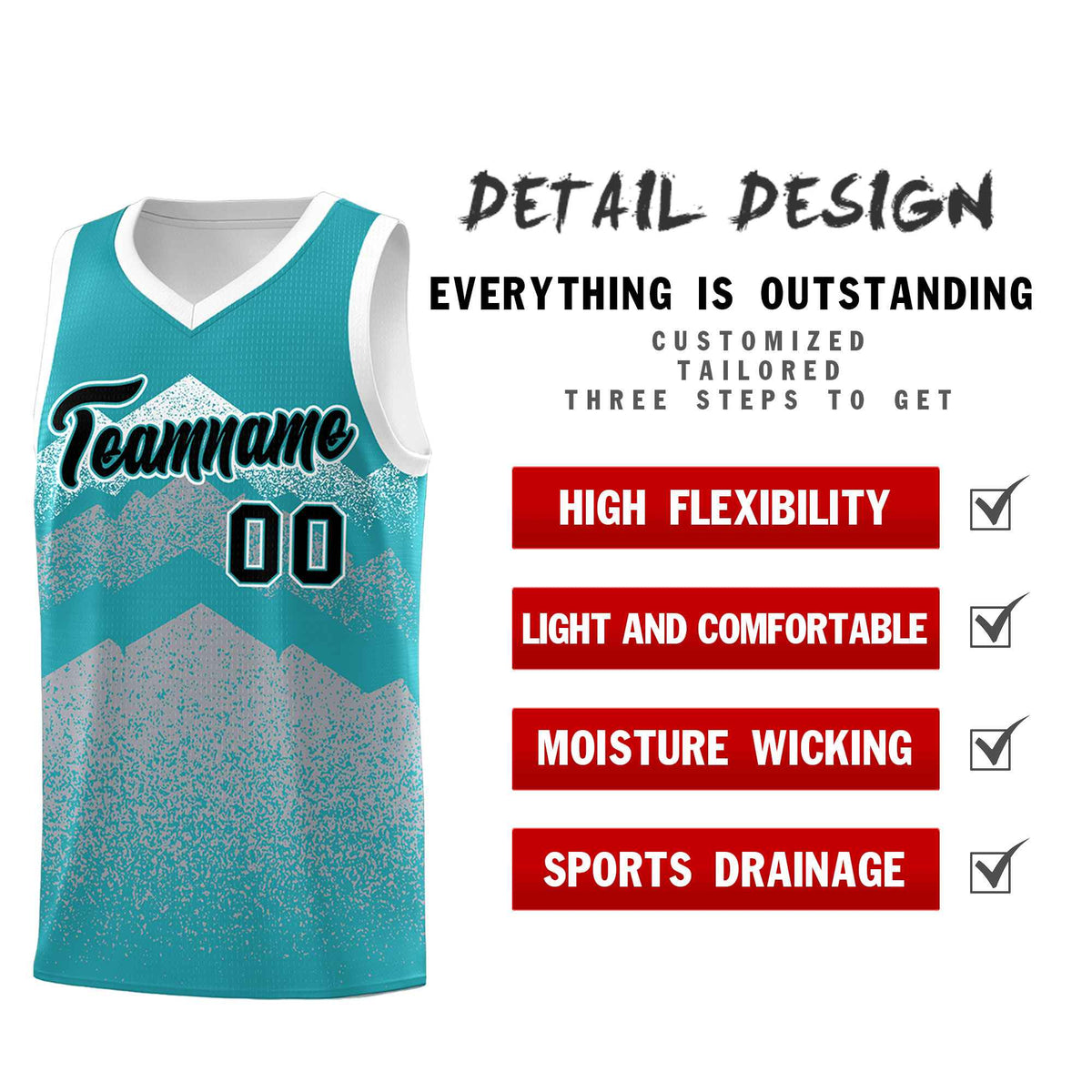 Custom Youth Basketball Jerseys Teal Silver Gradient Mountain Design Uniforms