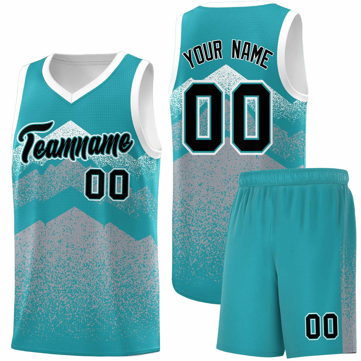 Custom Youth Basketball Jerseys Teal Silver Gradient Mountain Design Uniforms