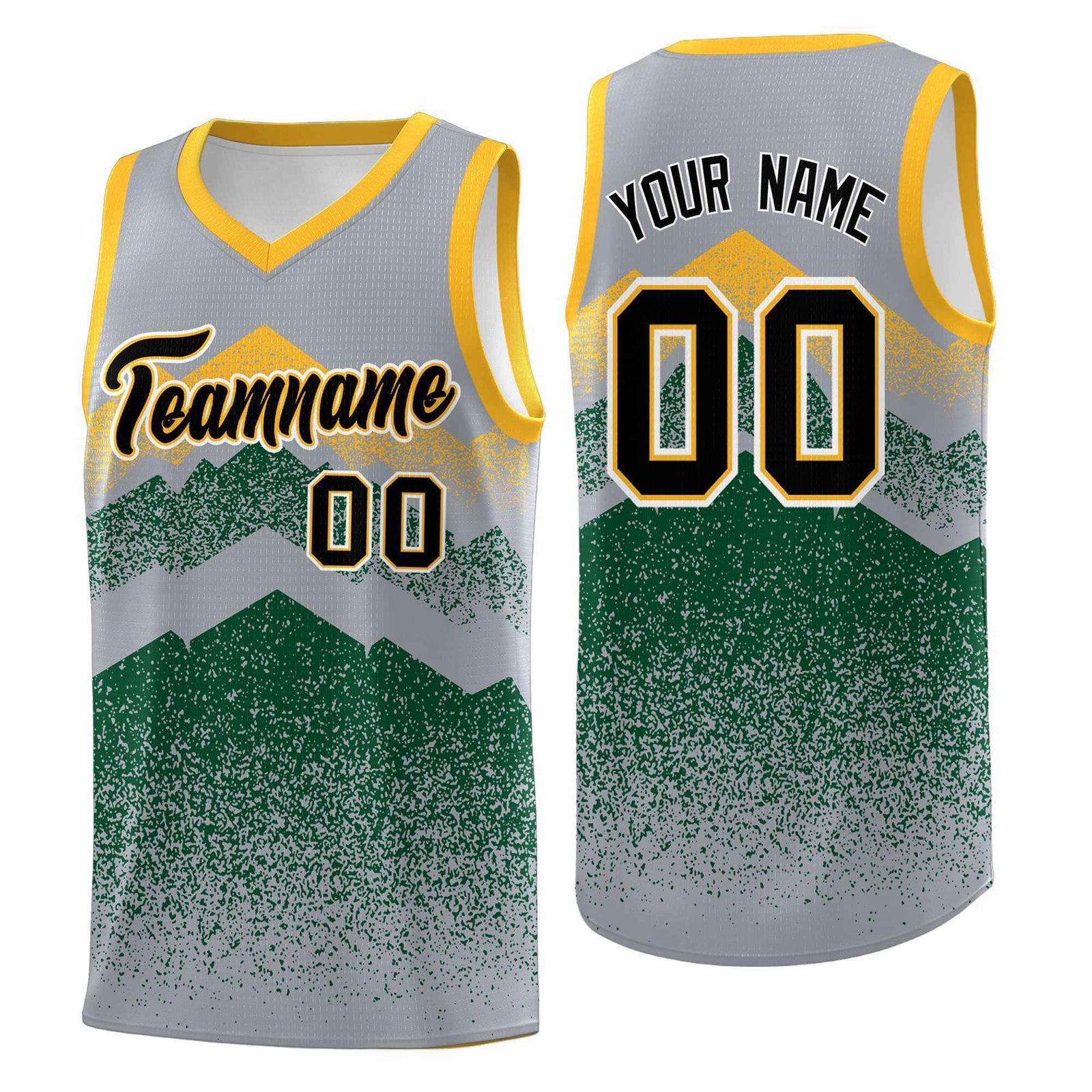 Personalized Youth Basketball Jerseys   Gray Green Gradient Mountain Design Uniforms