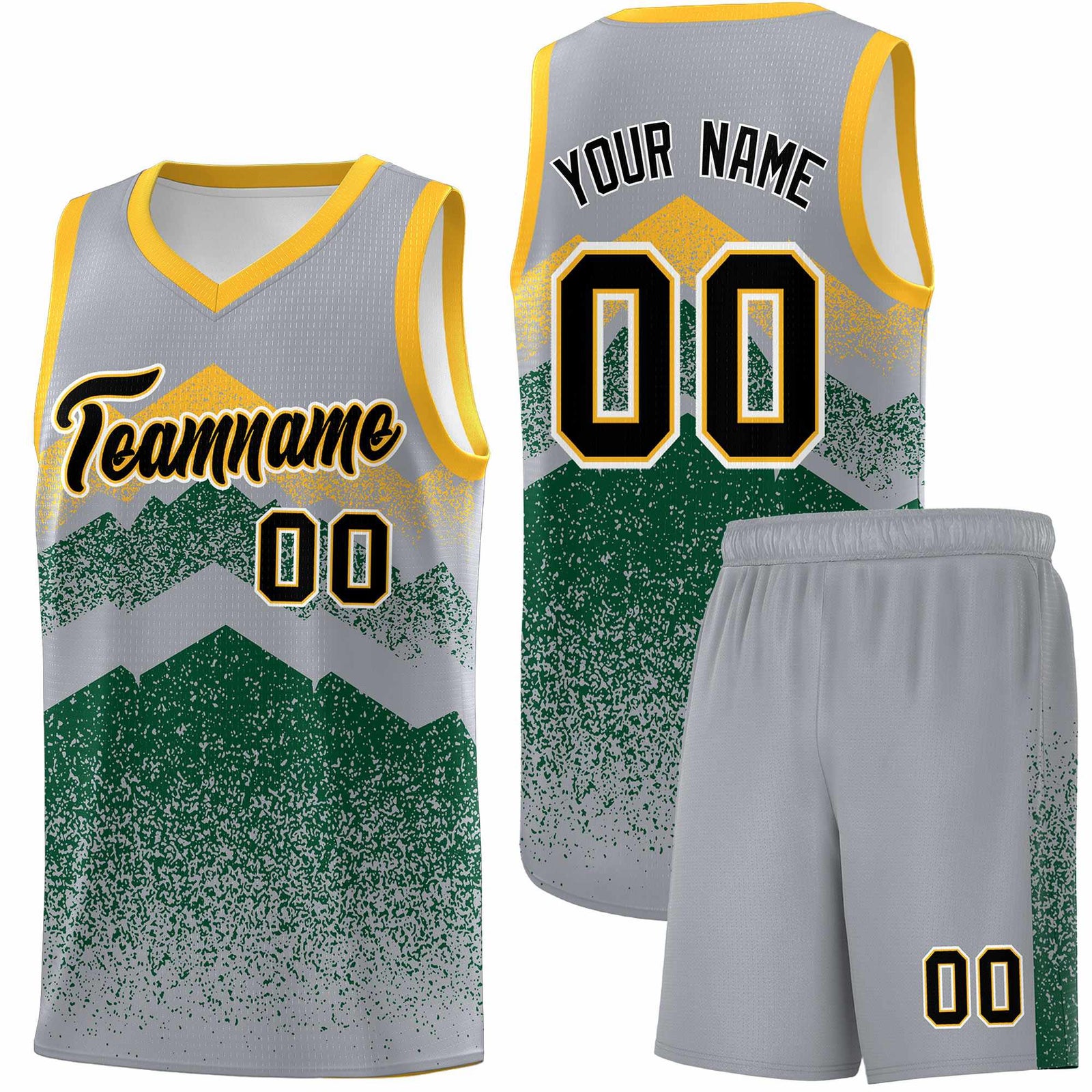 Personalized Youth Basketball Jerseys   Gray Green Gradient Mountain Design Uniforms