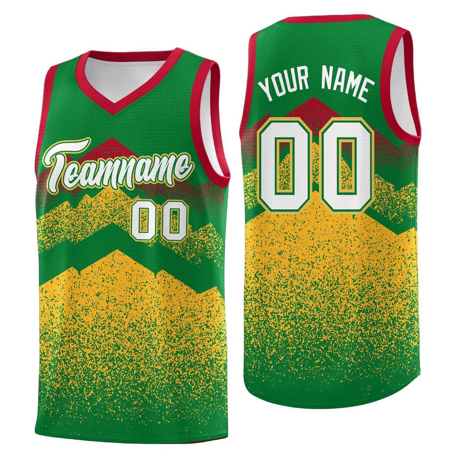 Custom Youth Basketball Jerseys Kelly Green Gold Gradient Mountain Design Uniforms