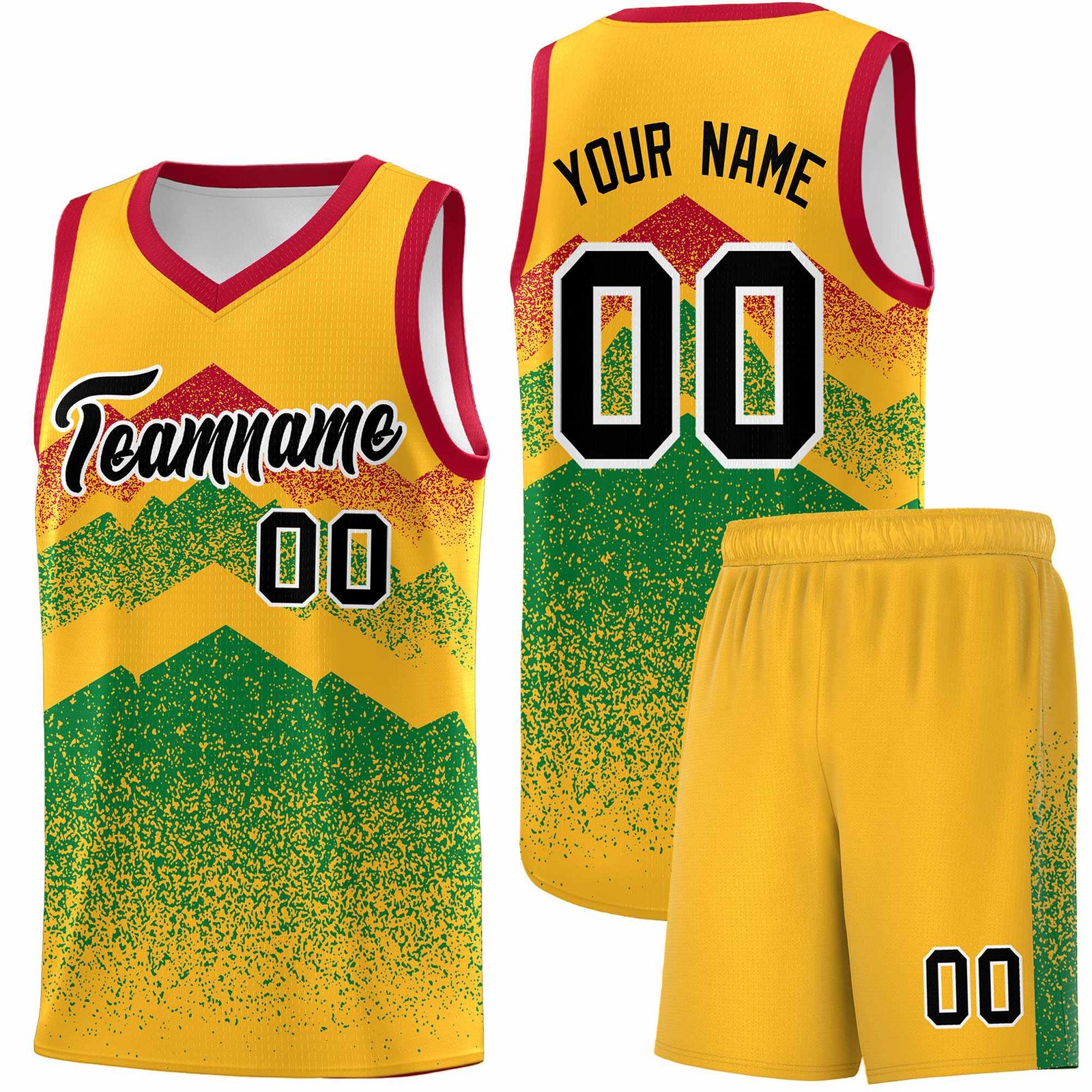 Personalized Youth Basketball Jerseys   Gold Kelly Green Gradient Mountain Design Uniforms