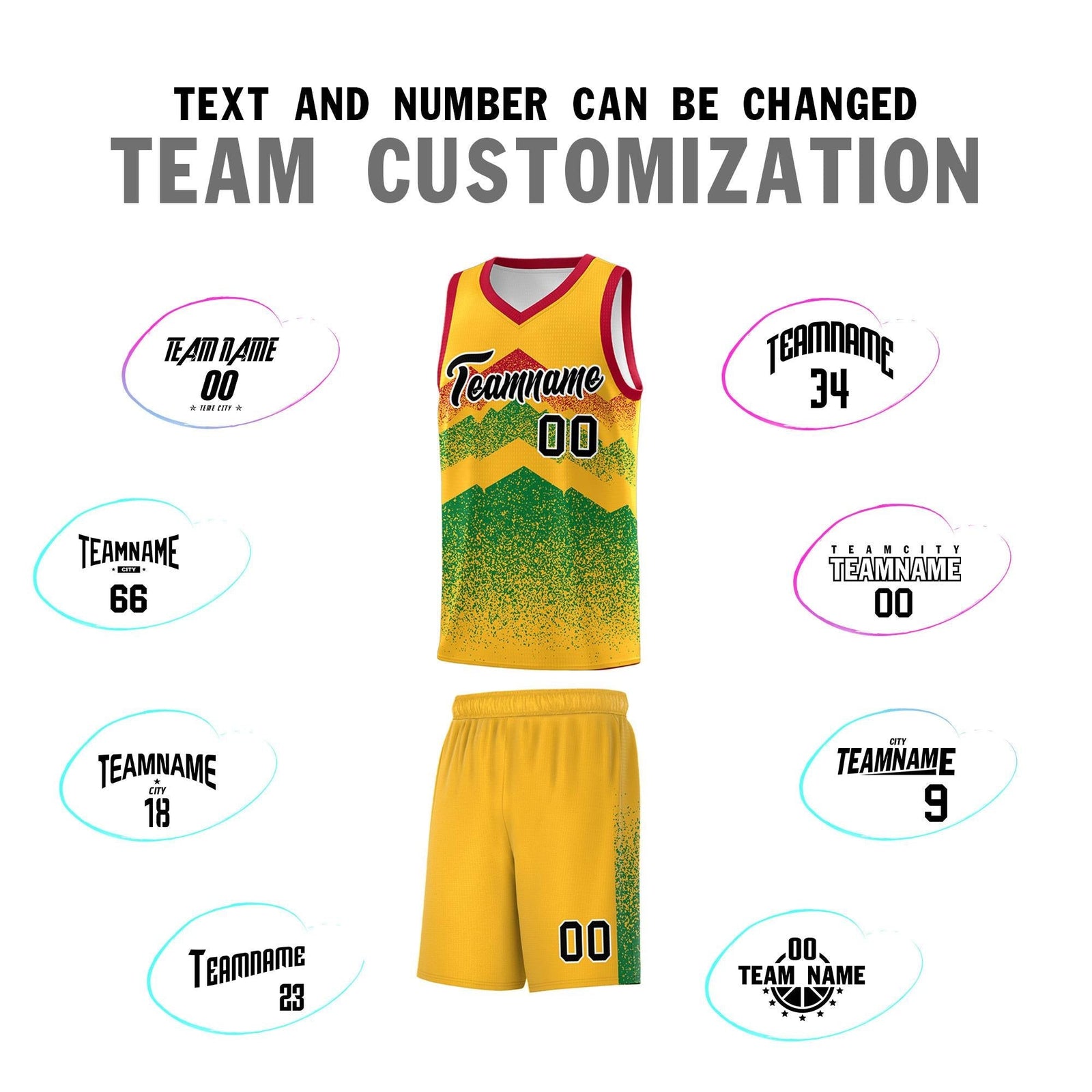 Personalized Youth Basketball Jerseys   Gold Kelly Green Gradient Mountain Design Uniforms
