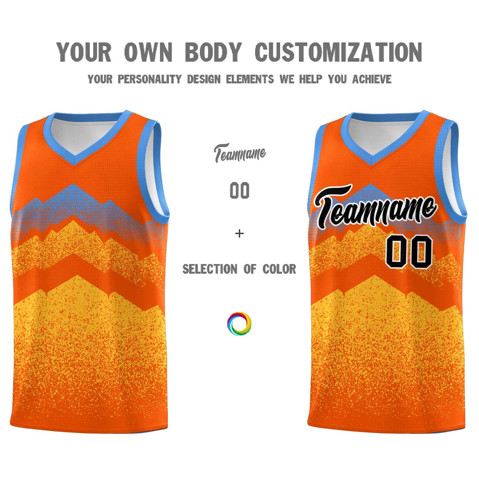 Custom Youth Basketball Jerseys Orange Gold Gradient Mountain Design Uniforms