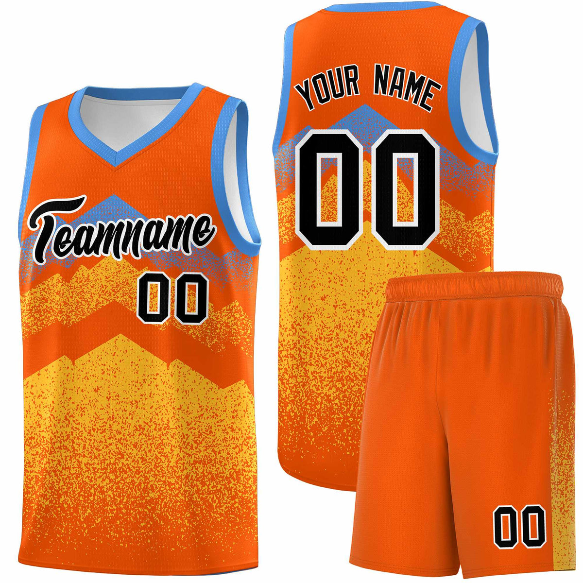 Custom Youth Basketball Jerseys Orange Gold Gradient Mountain Design Uniforms