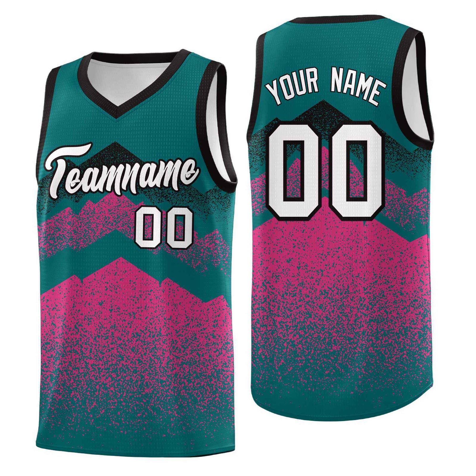 Custom Youth Basketball Jerseys Midnight Green Pink Gradient Mountain Design Uniforms