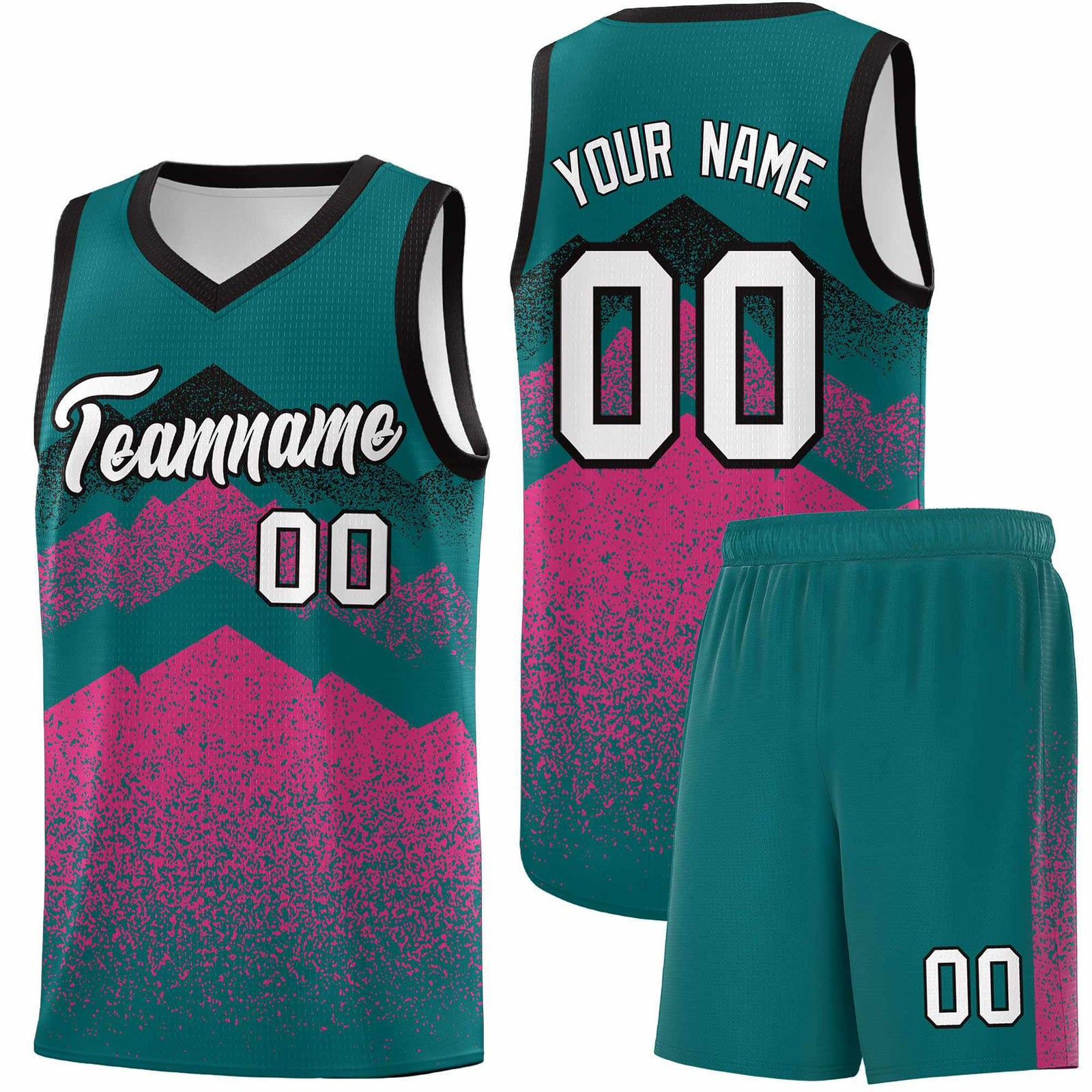 Custom Youth Basketball Jerseys Midnight Green Pink Gradient Mountain Design Uniforms