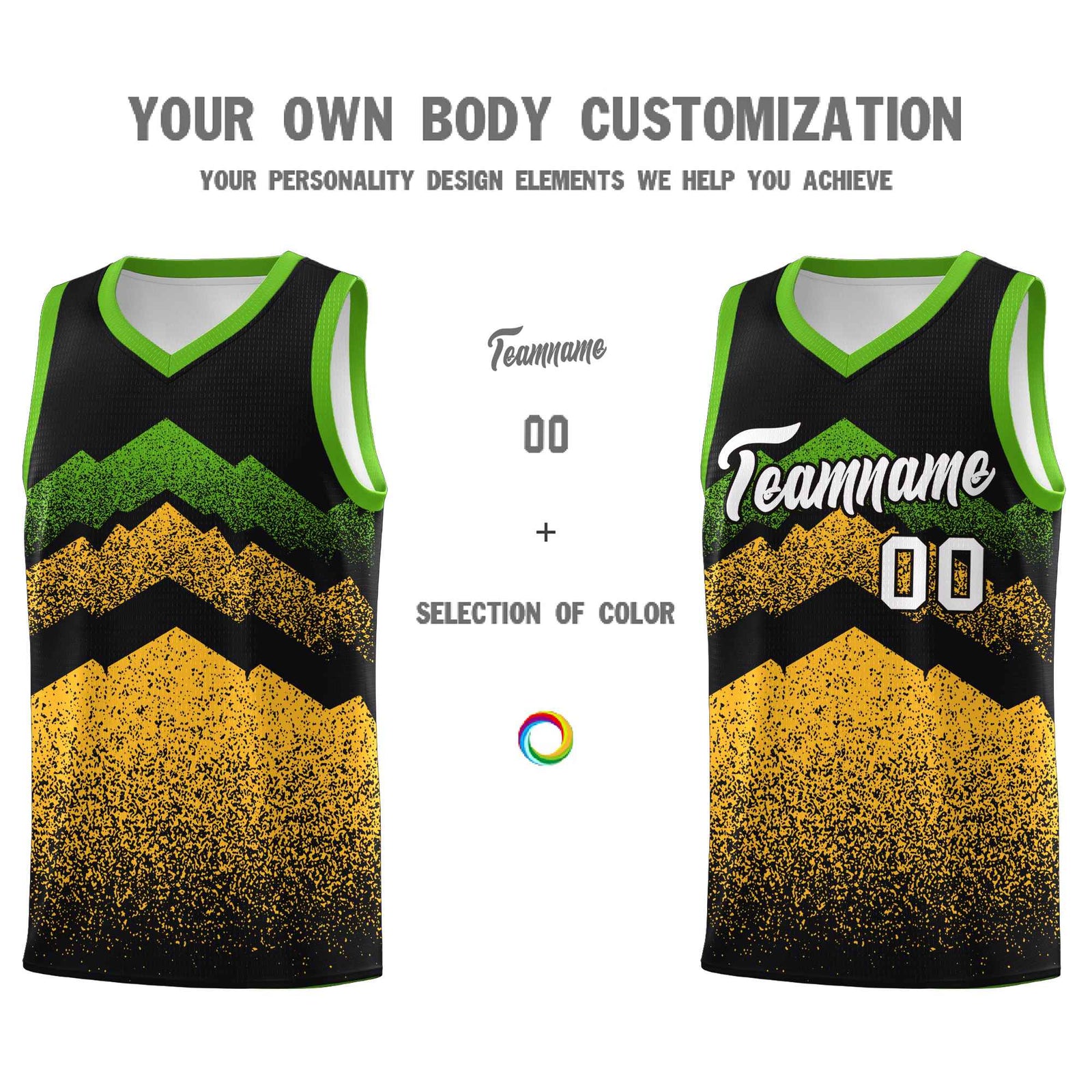 Personalized Youth Basketball Jerseys   Black Gold Gradient Mountain Design Uniforms