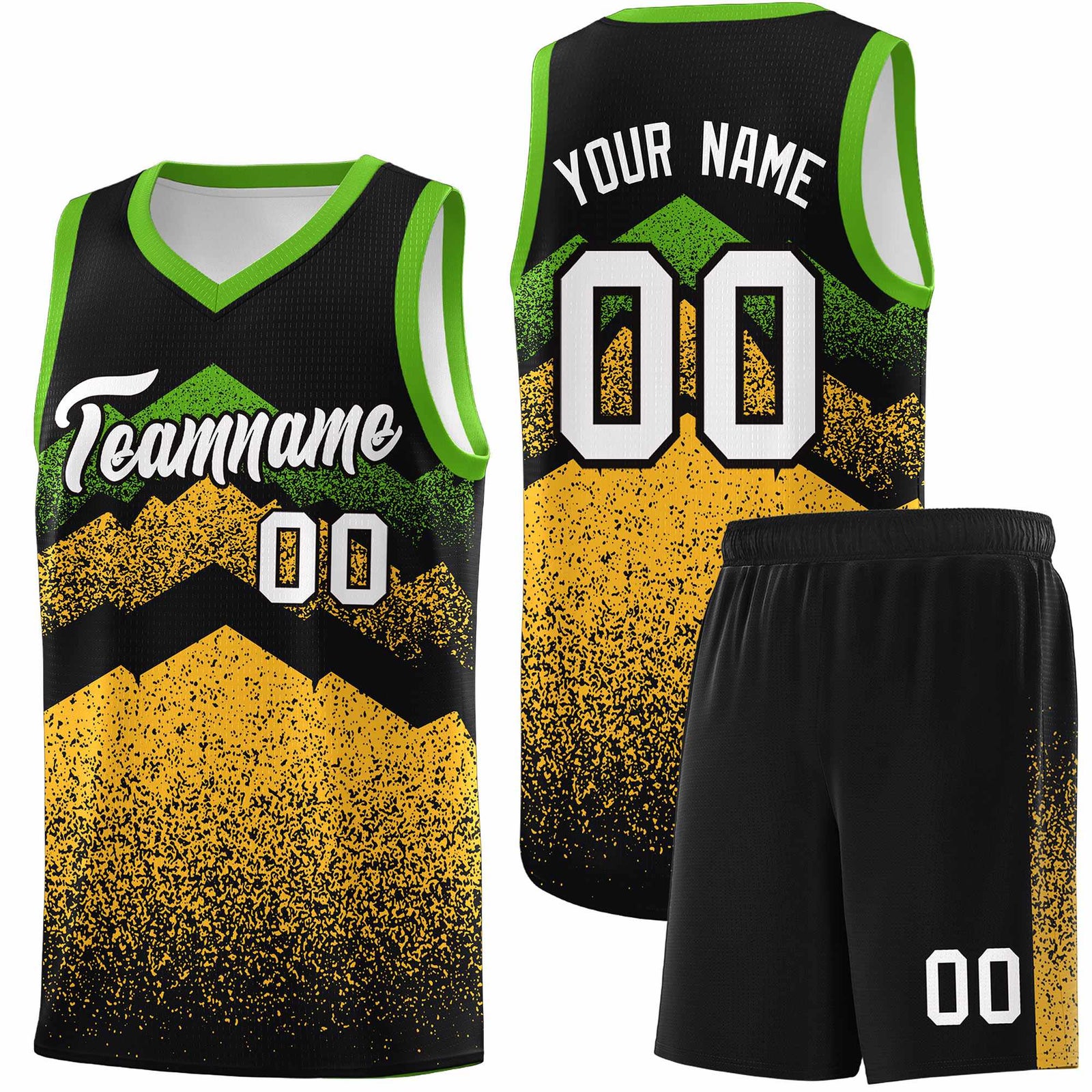Personalized Youth Basketball Jerseys   Black Gold Gradient Mountain Design Uniforms