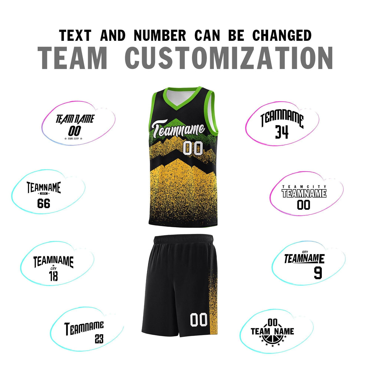 Personalized Youth Basketball Jerseys   Black Gold Gradient Mountain Design Uniforms