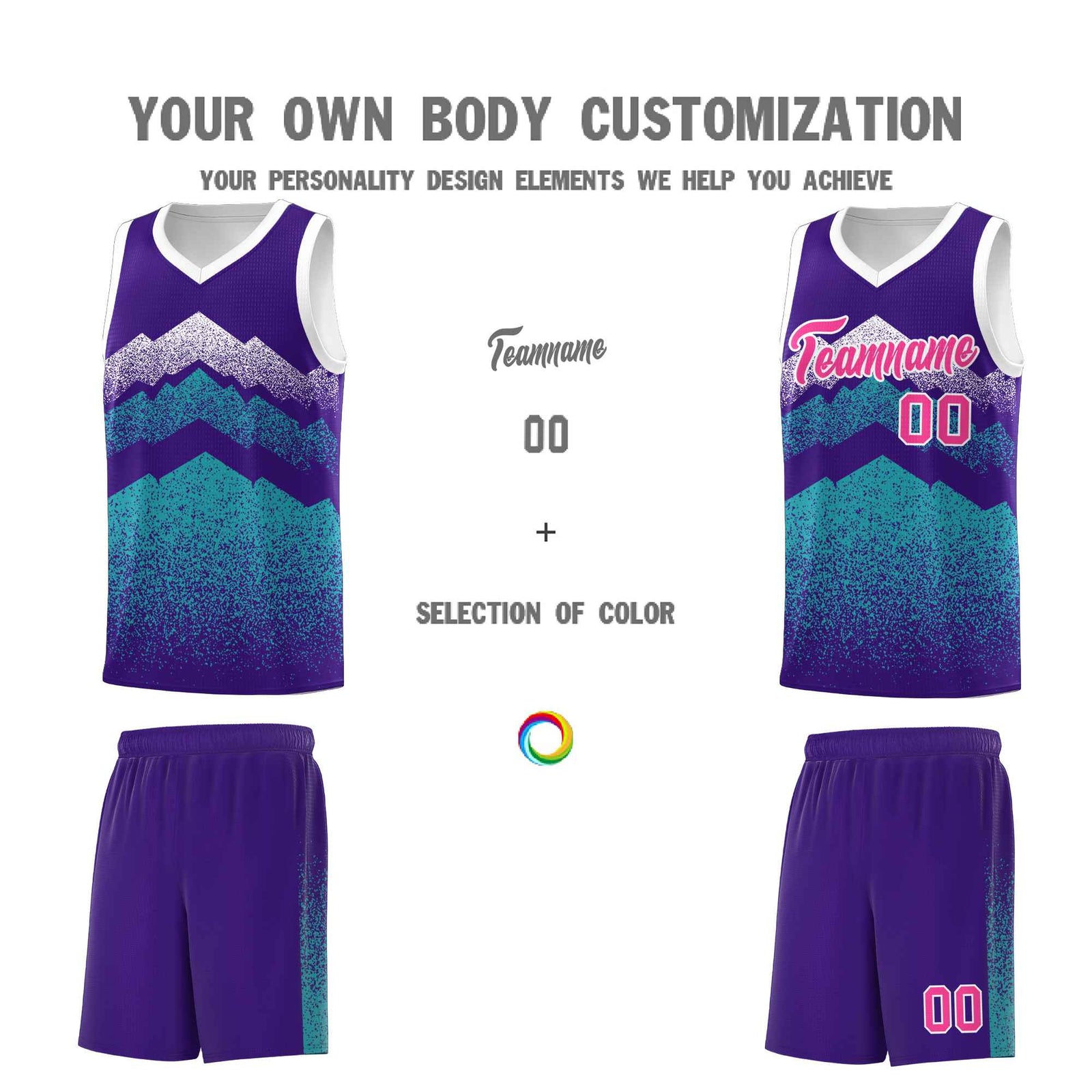 Personalized Youth Basketball Jerseys   Purple Aqua Gradient Mountain Design Uniforms