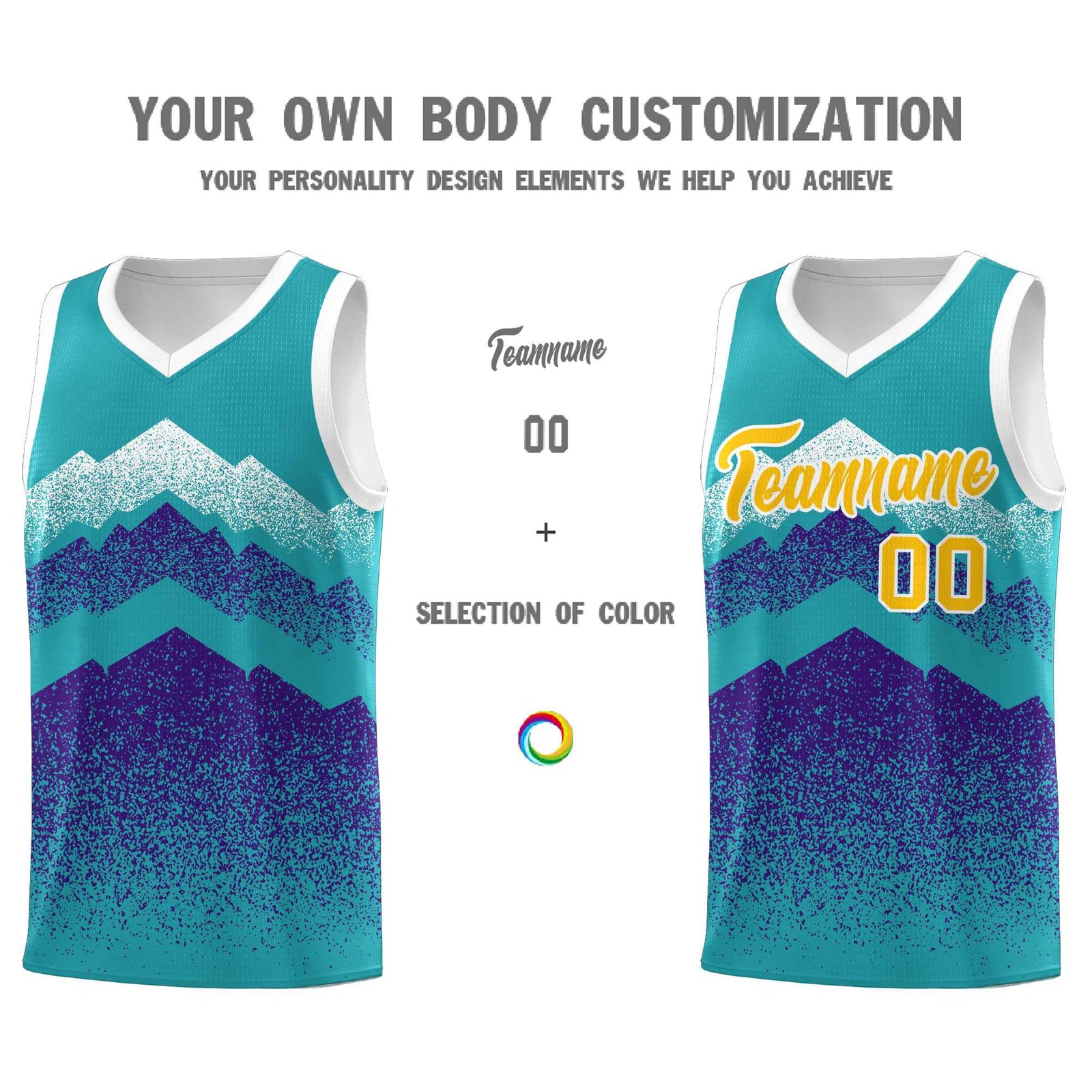 Personalized Youth Basketball Jerseys   Aqua Purple Gradient Mountain Design Uniforms