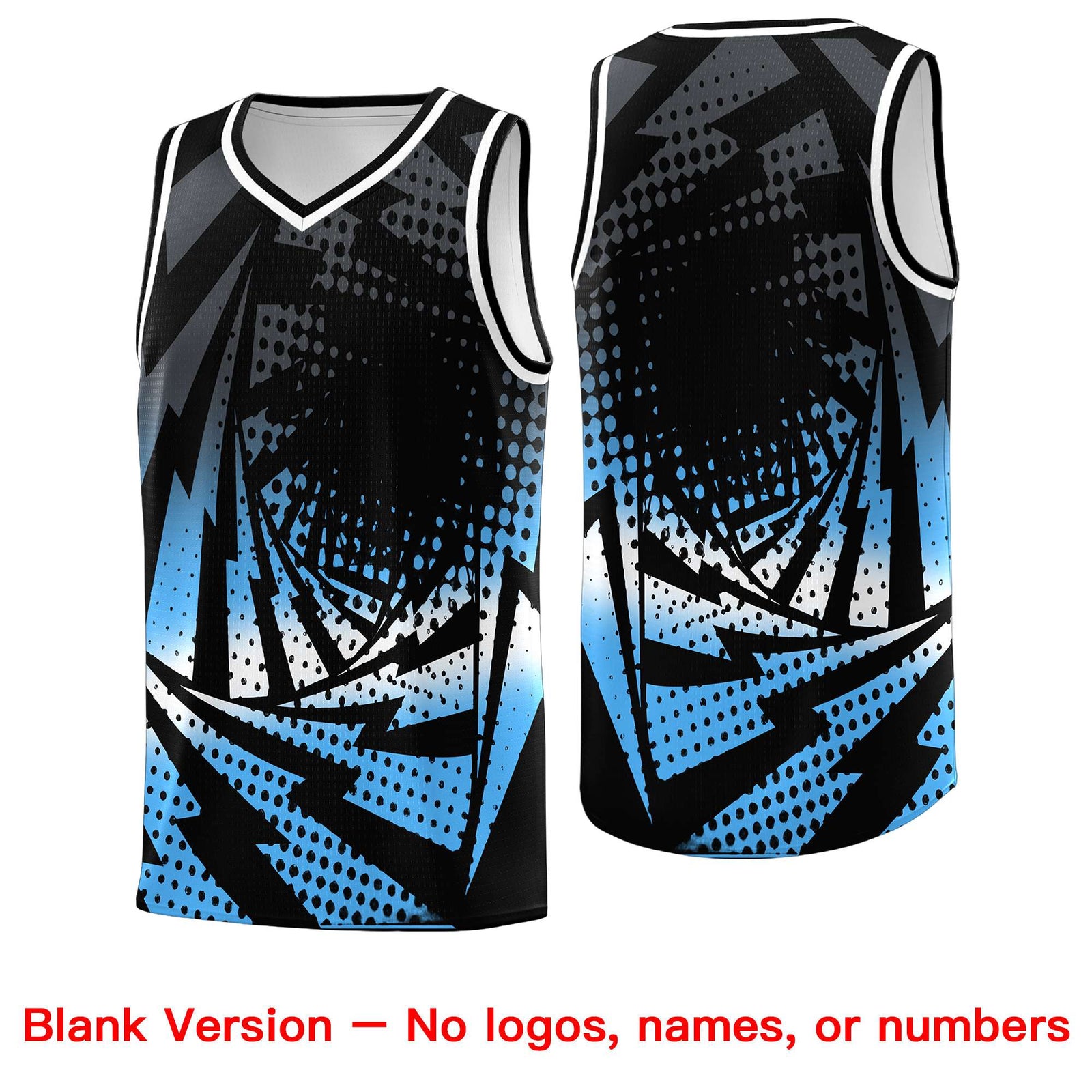 Custom Youth Basketball Jerseys Black Powder Blue Lightning Design Halftone Personalized Uniforms