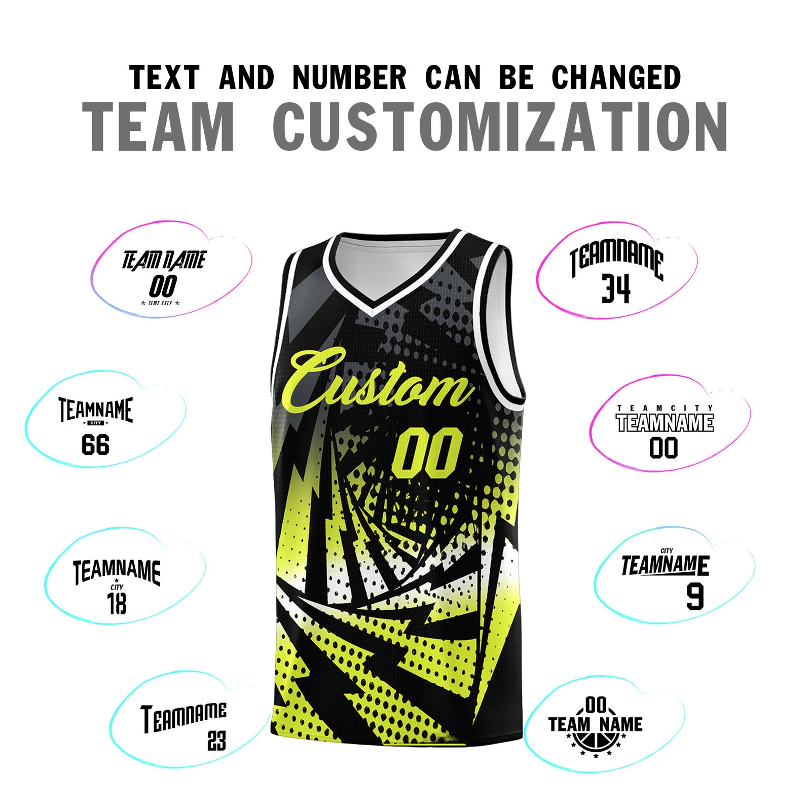Custom Youth Basketball Jerseys Black Fluorescent Green Lightning Halftone Personalized Team Uniforms