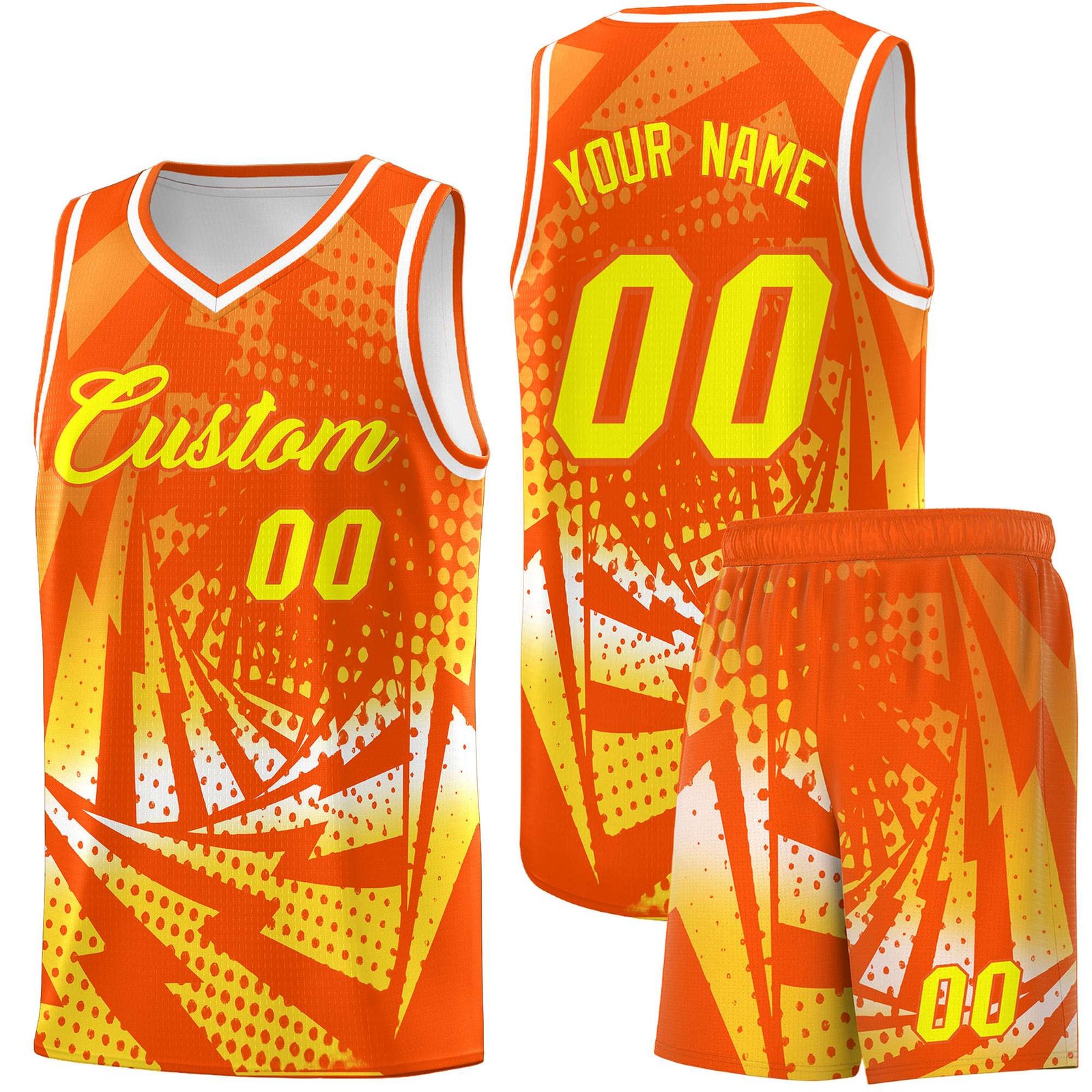 Custom Youth Basketball Jerseys Orange Gold Lightning Halftone Personalized Team Uniforms
