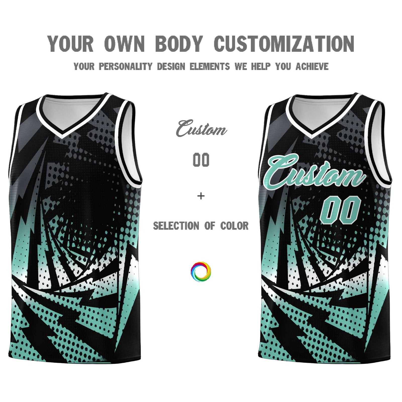 Custom Youth Basketball Jerseys Black Bright Green Lightning Halftone Personalized Team Uniforms