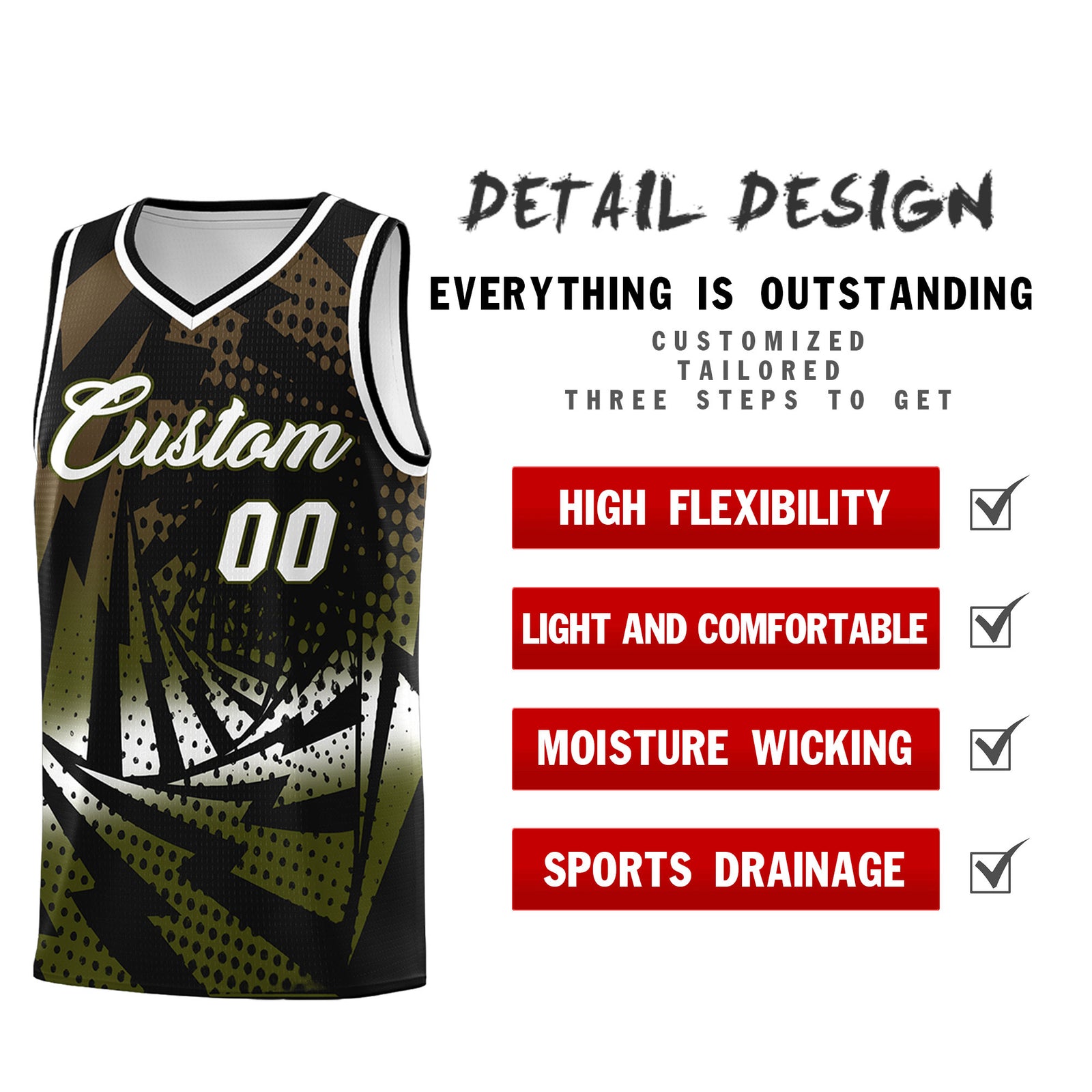 Custom Youth Basketball Jerseys Black Olive Lightning Design Halftone Personalized Uniforms