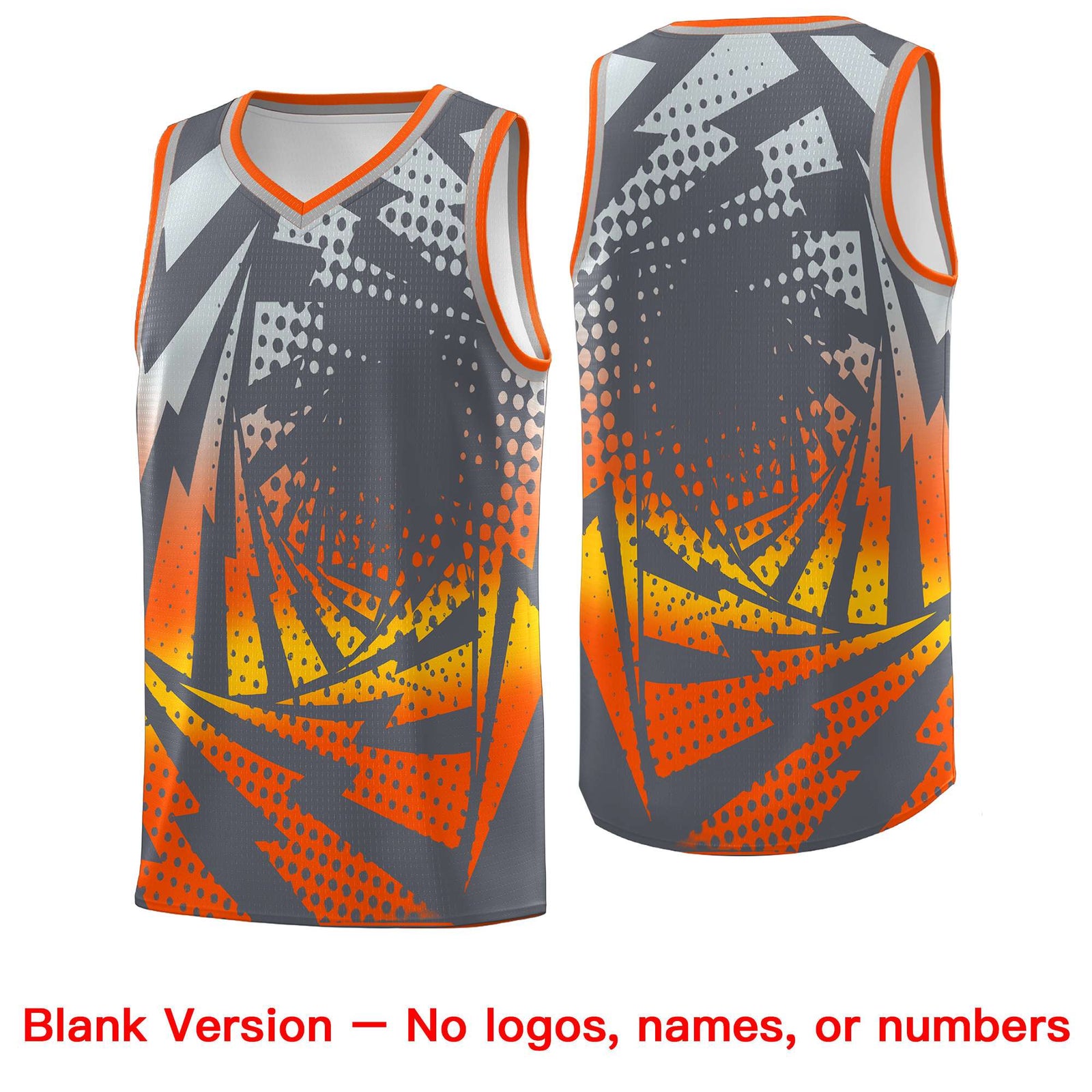 Custom Youth Basketball Jerseys Dark Gray Orange Lightning Design Halftone Personalized Uniforms