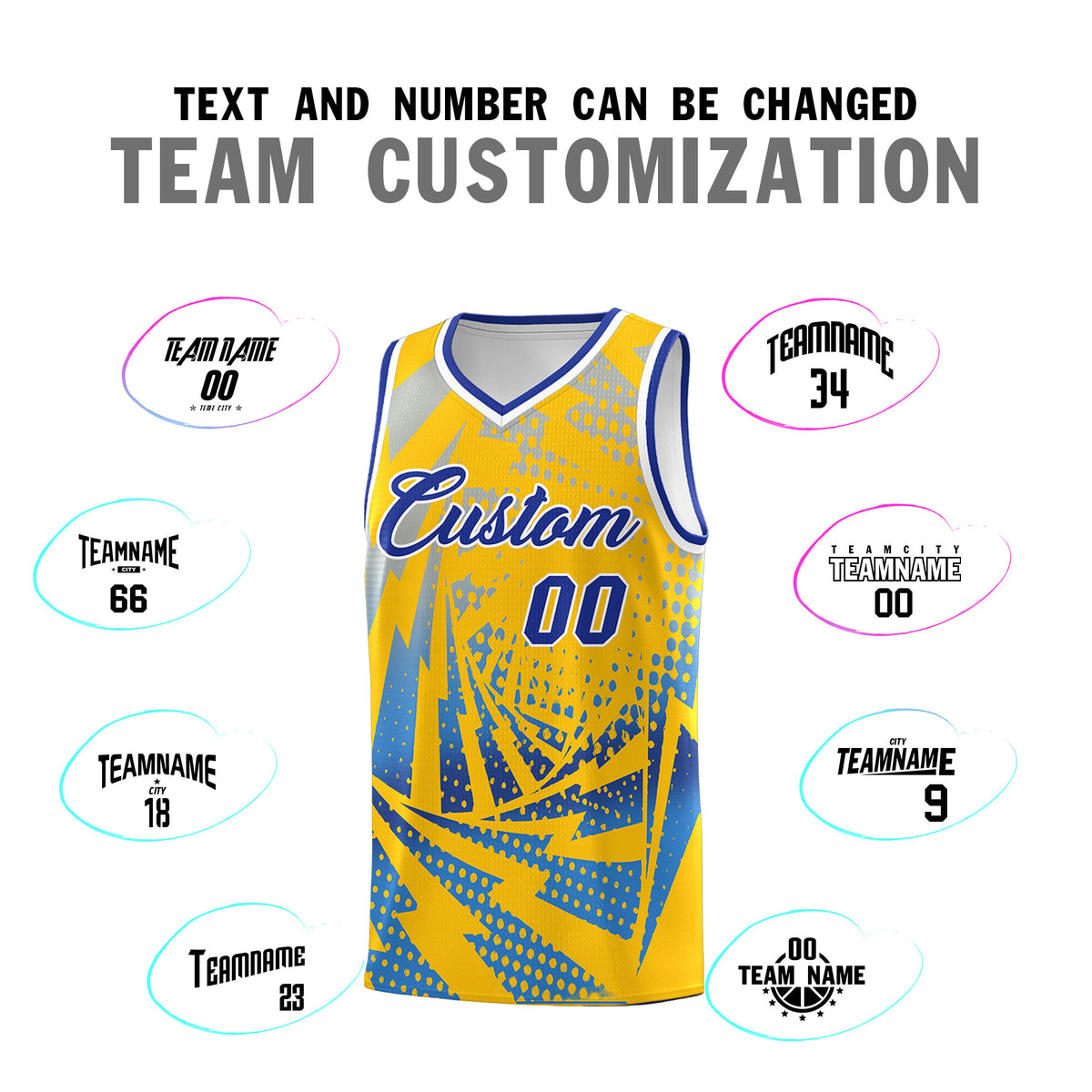 Custom Youth Basketball Jerseys Gold Powder Blue Lightning Halftone Personalized Team Uniforms