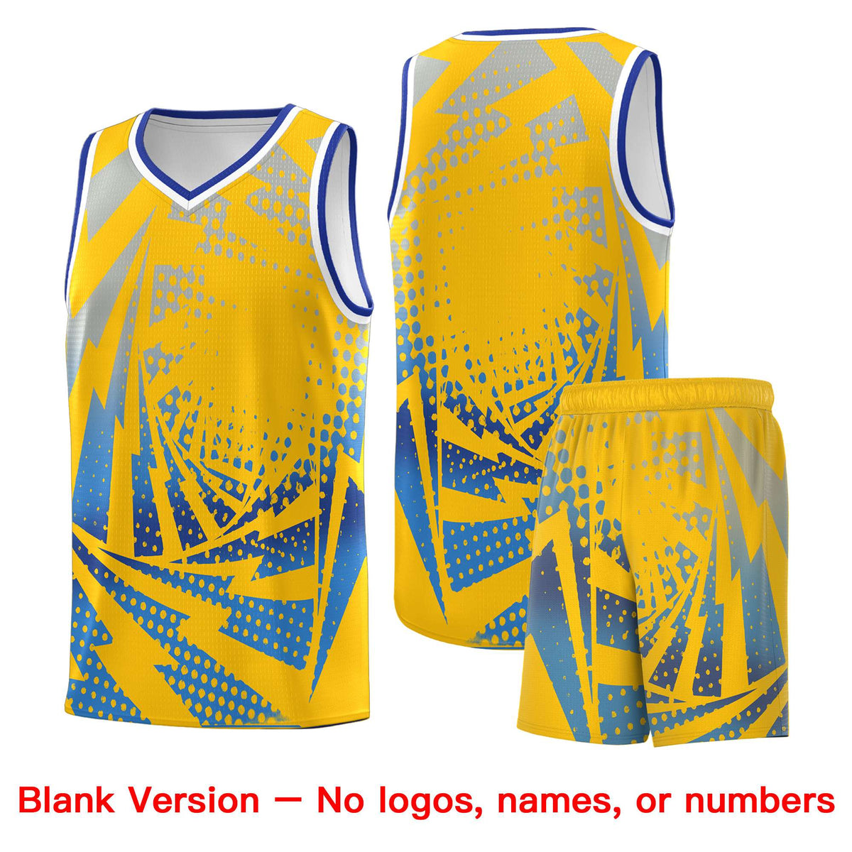 Custom Youth Basketball Jerseys Gold Powder Blue Lightning Halftone Personalized Team Uniforms