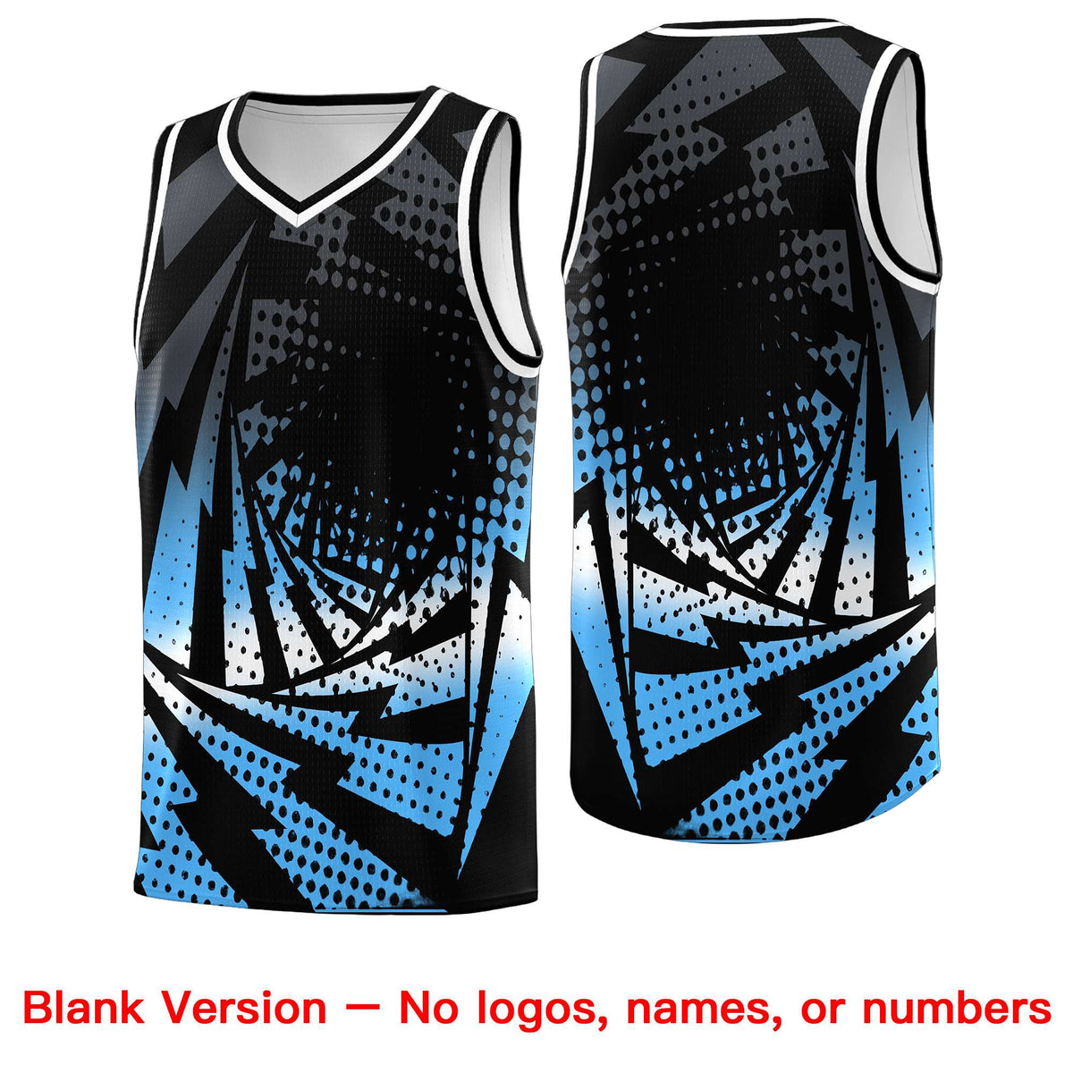 Custom Youth Basketball Jerseys Black Powder Blue Lightning Design Halftone Personalized Uniforms