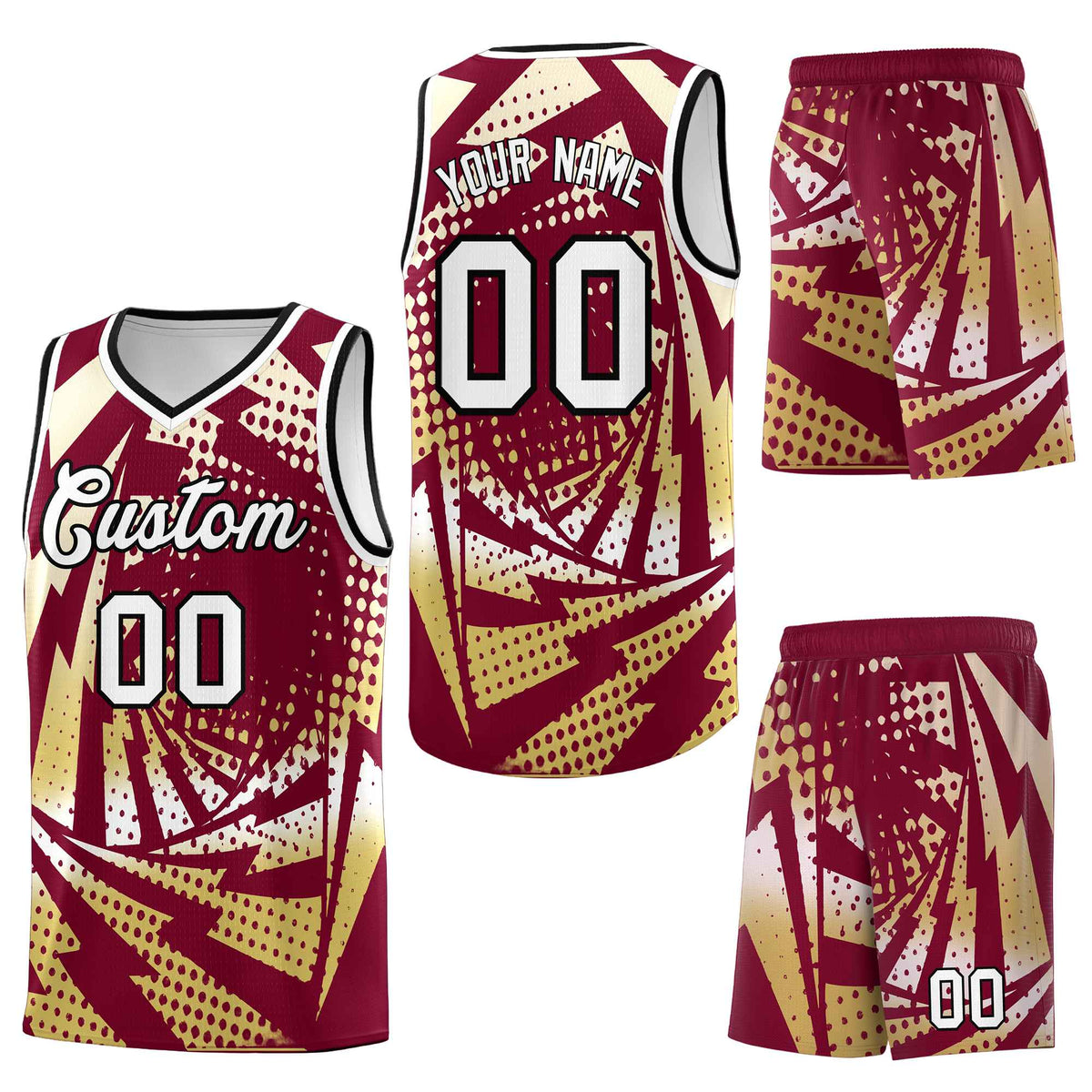 Custom Crimson Old Gold Lightning Halftone Dot Design Wrinkle-Resistant Uniform Basketball Jersey