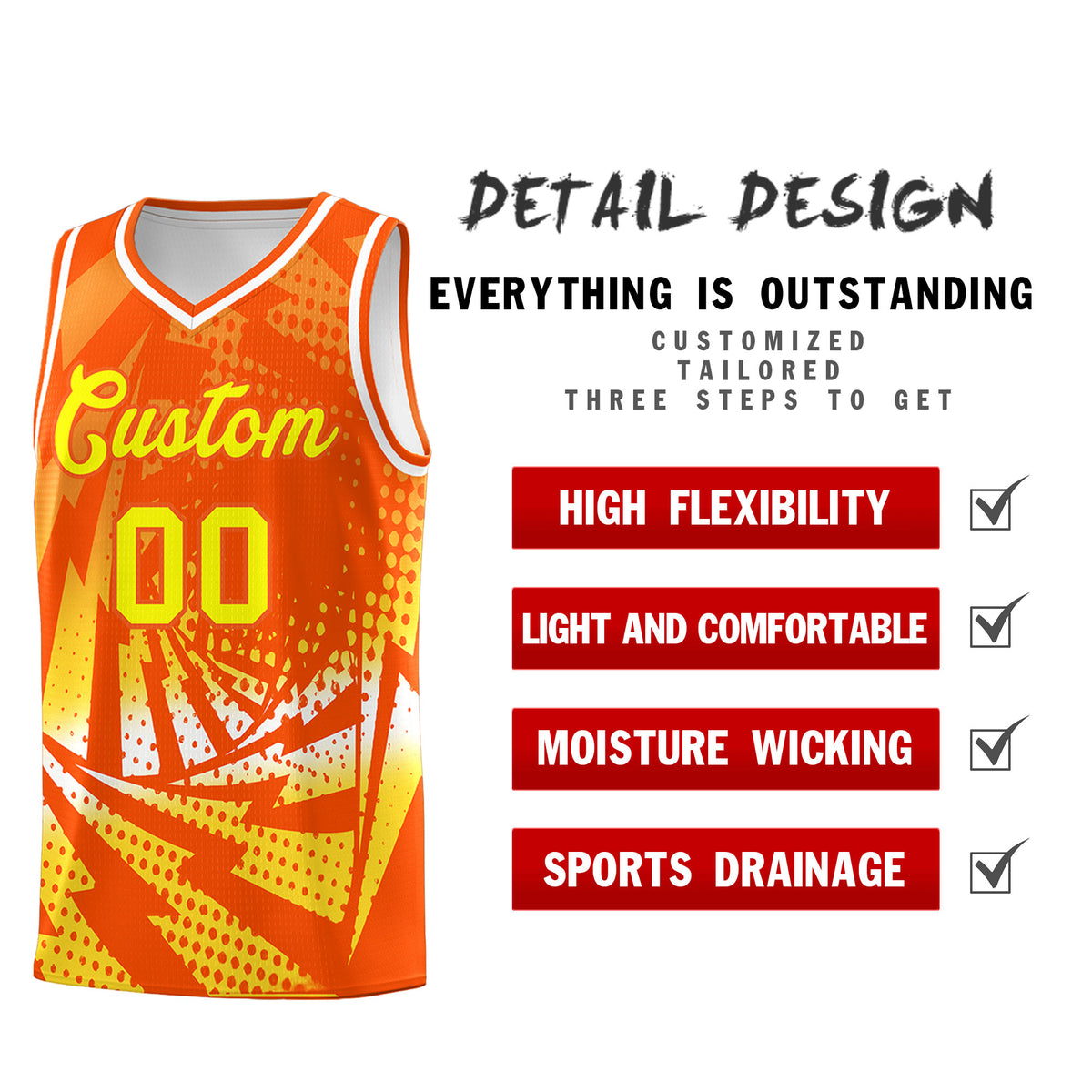 Custom Youth Basketball Jerseys Orange Gold Lightning Halftone Personalized Team Uniforms