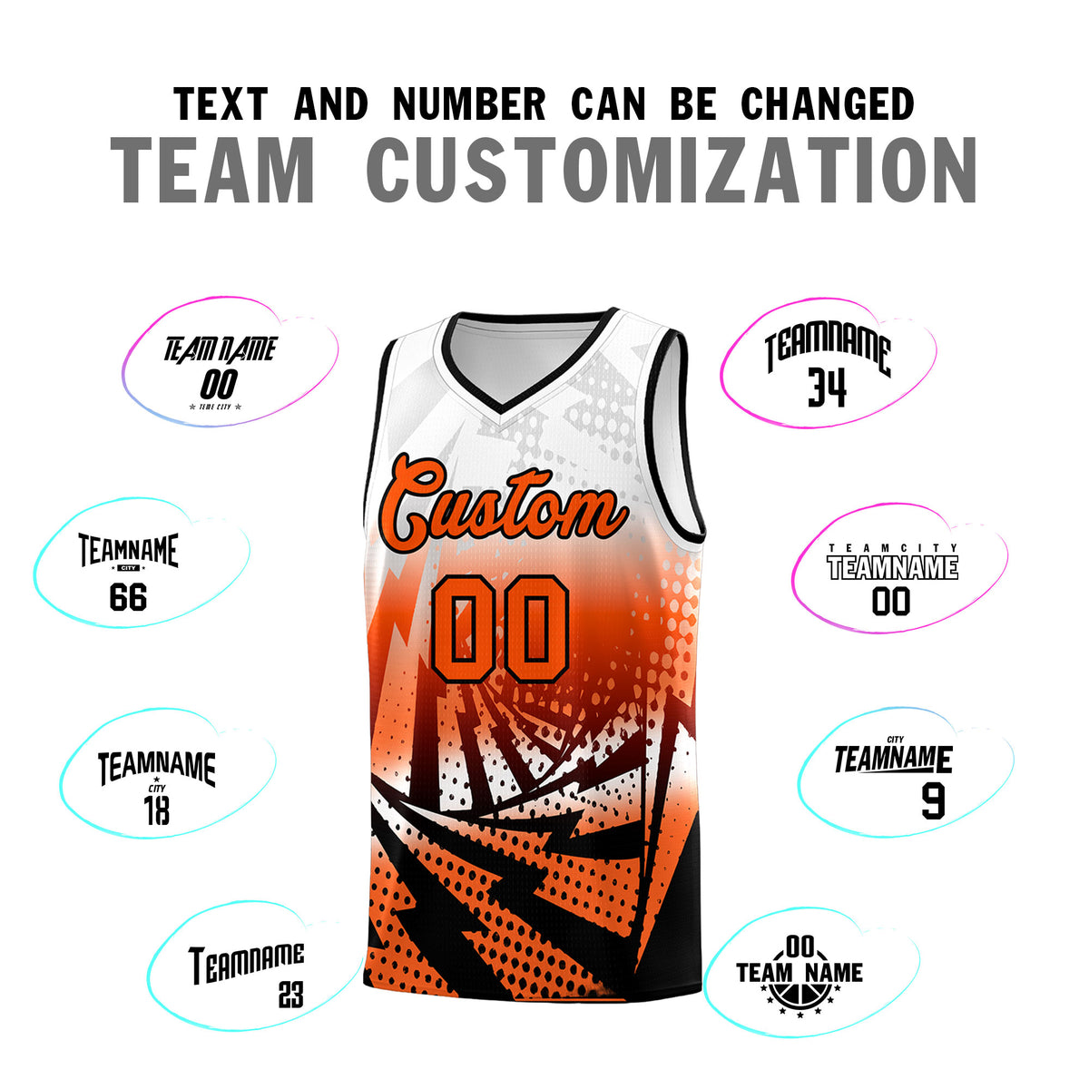 Custom Youth Basketball Jerseys White Orange Lightning Halftone Personalized Team Uniforms