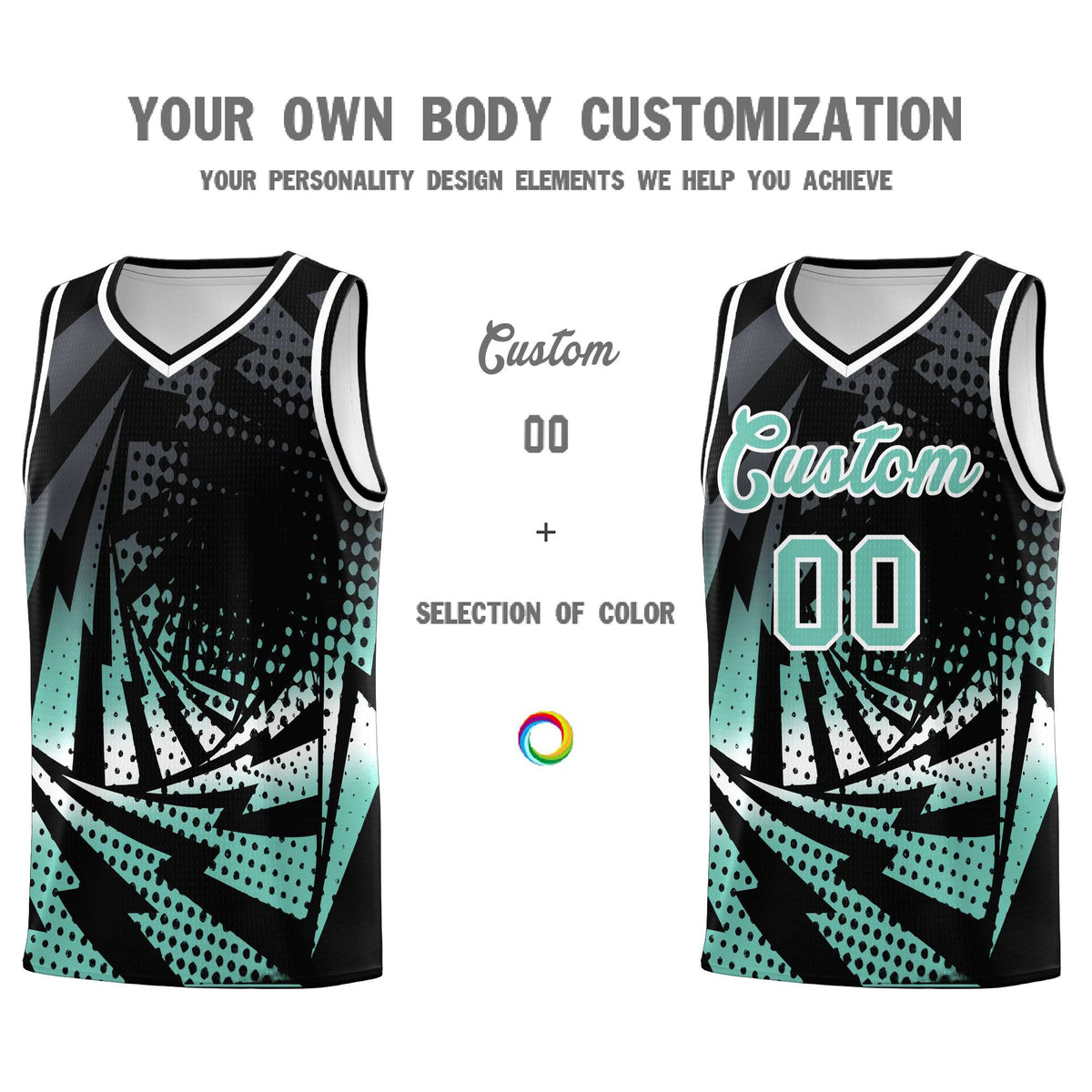 Custom Youth Basketball Jerseys Black Bright Green Lightning Halftone Personalized Team Uniforms