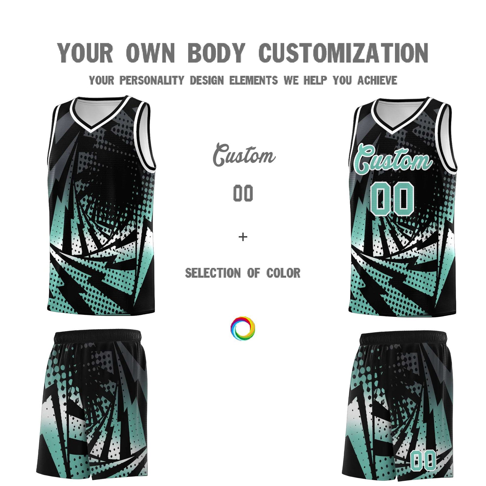 Custom Youth Basketball Jerseys Black Bright Green Lightning Halftone Personalized Team Uniforms