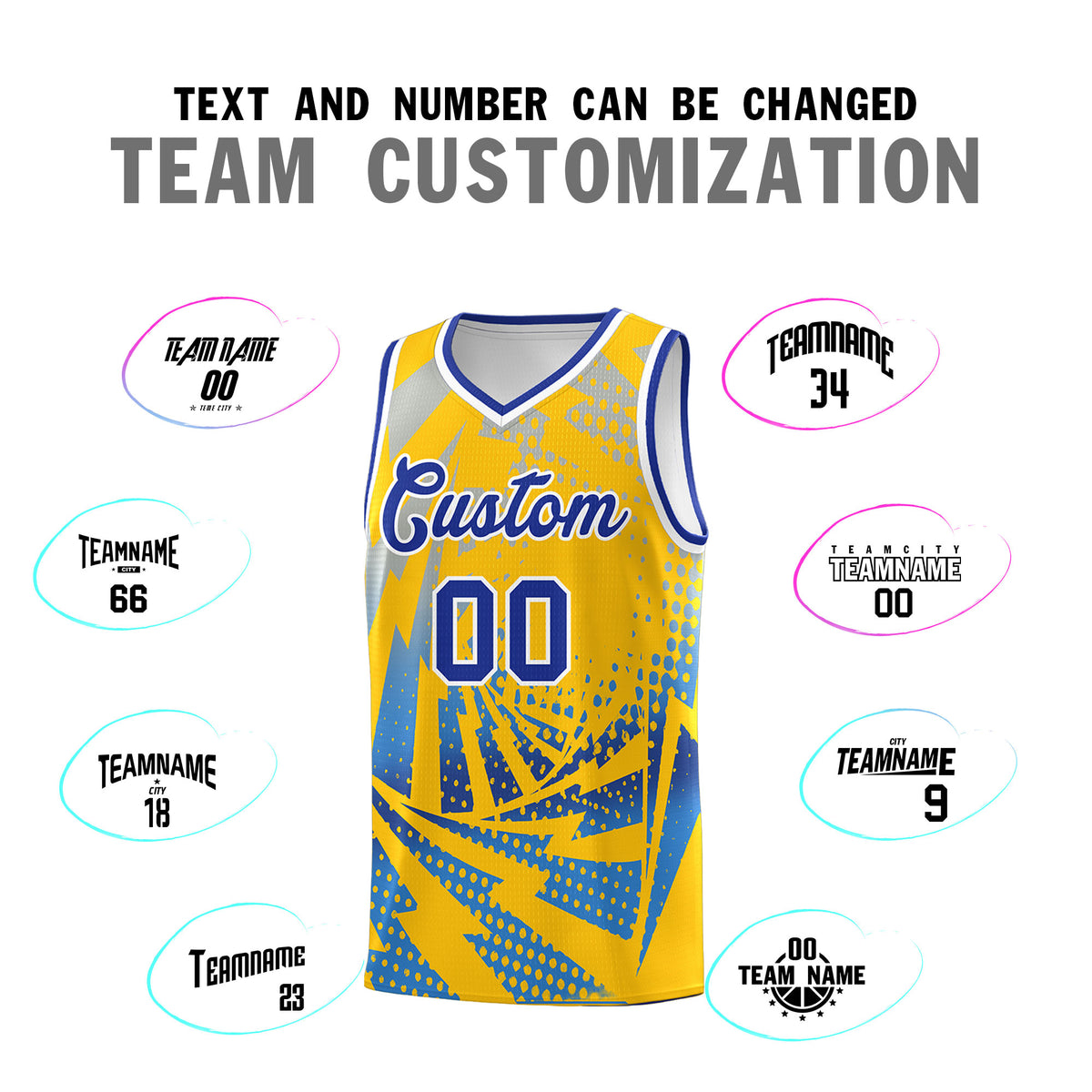 Custom Youth Basketball Jerseys Gold Powder Blue Lightning Halftone Personalized Team Uniforms