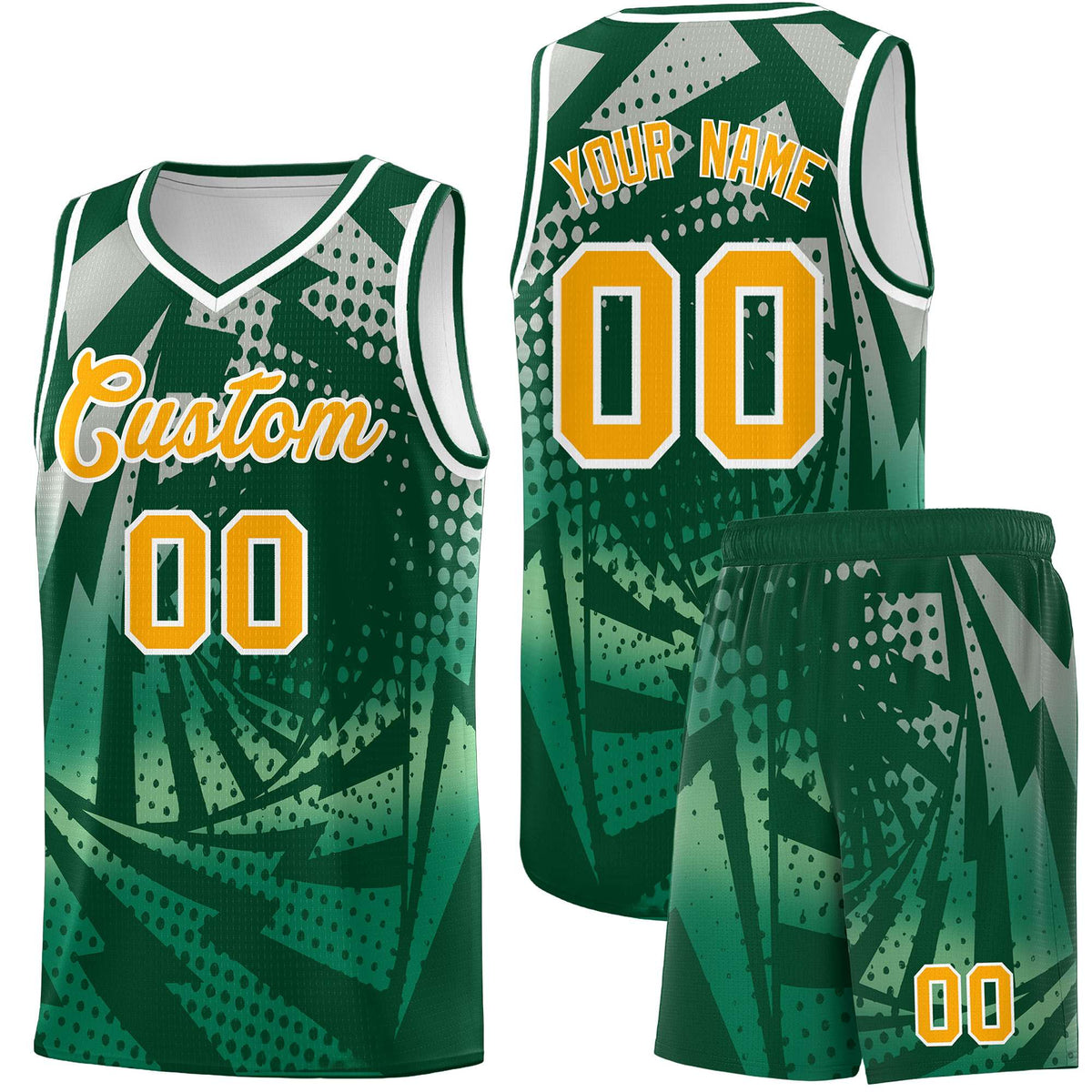 Custom Youth Basketball Jerseys Green Kelly Green Lightning Design Halftone Personalized Uniforms