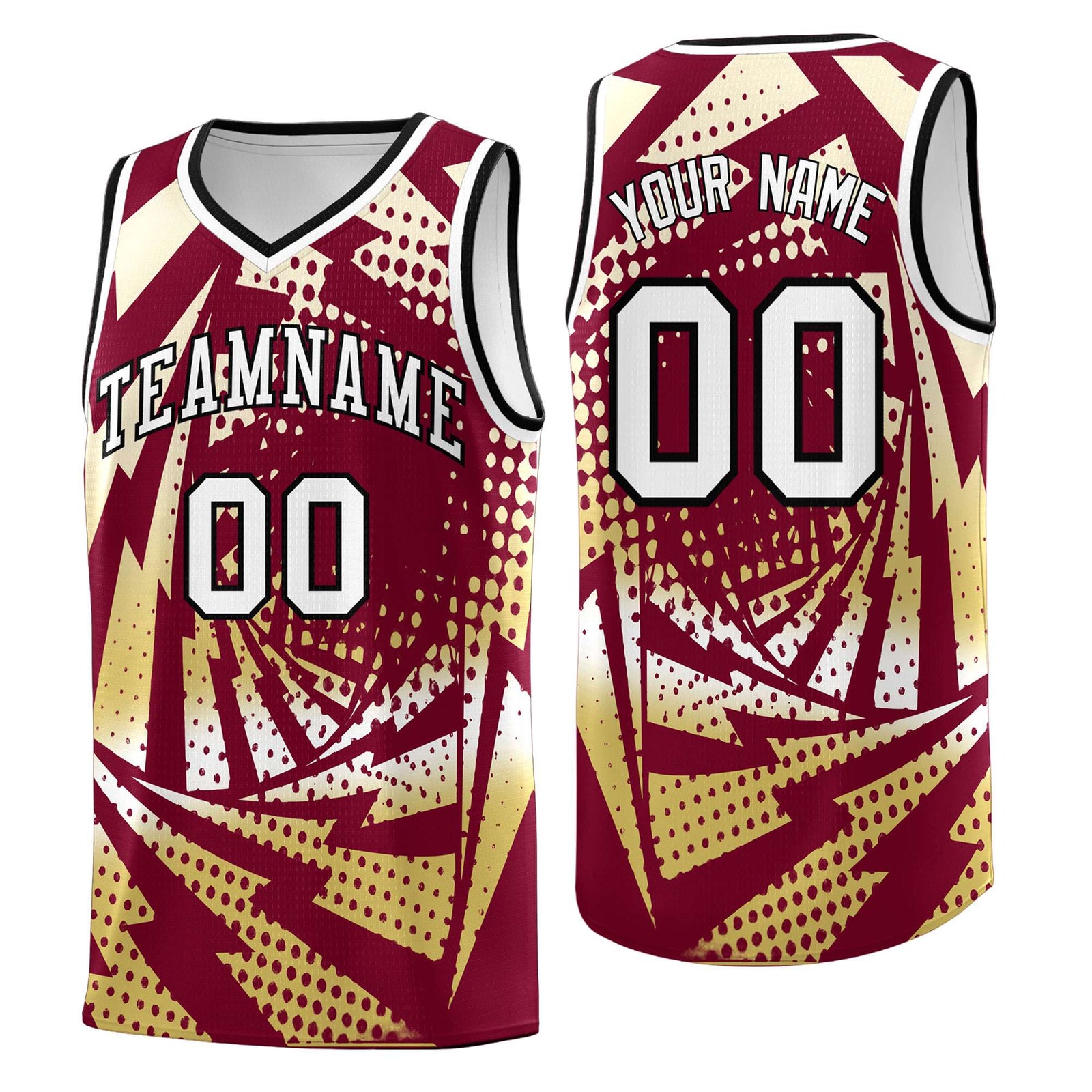 Custom Youth Basketball Jerseys Crimson Old Gold Lightning Design Halftone Personalized Uniforms