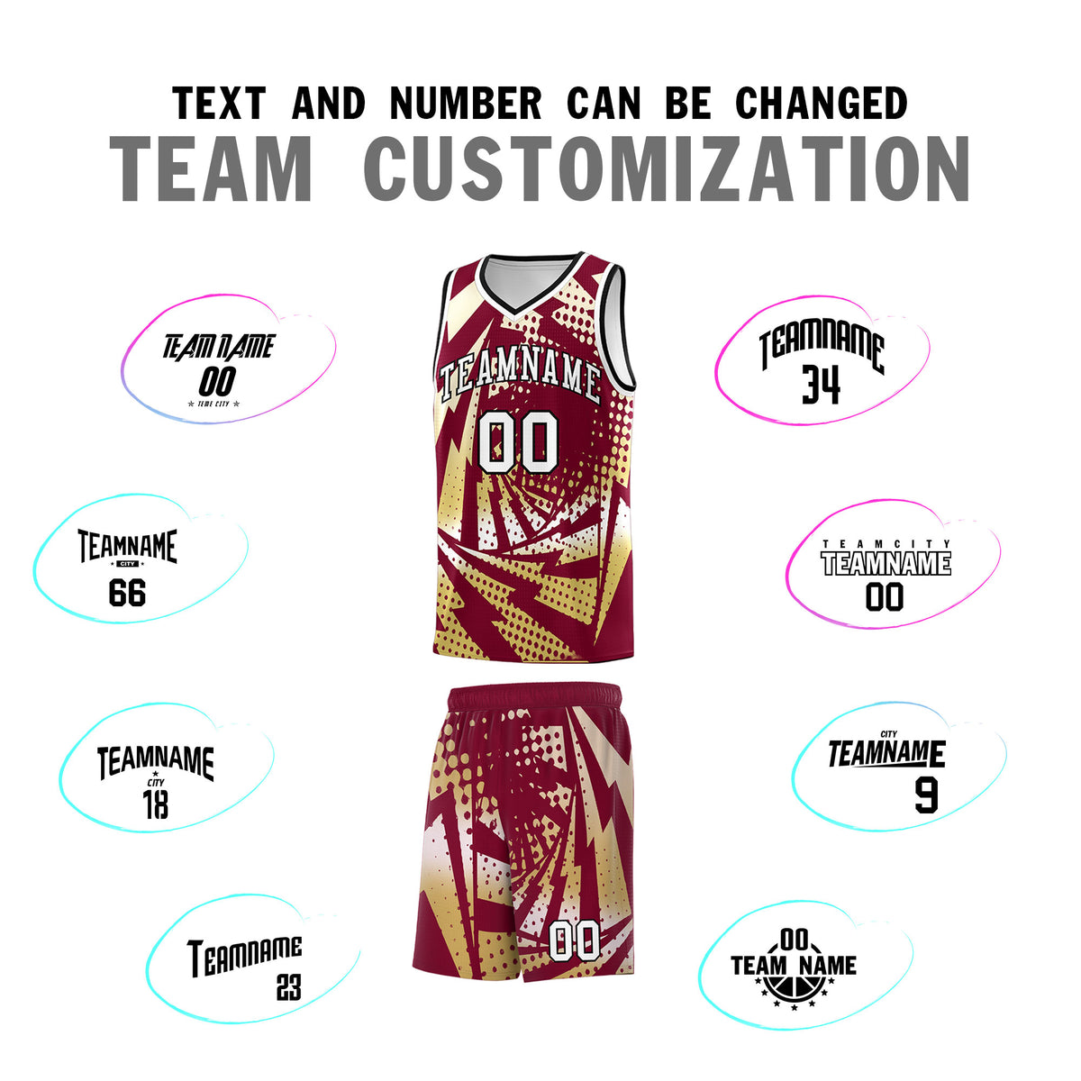 Custom Youth Basketball Jerseys Crimson Old Gold Lightning Design Halftone Personalized Uniforms