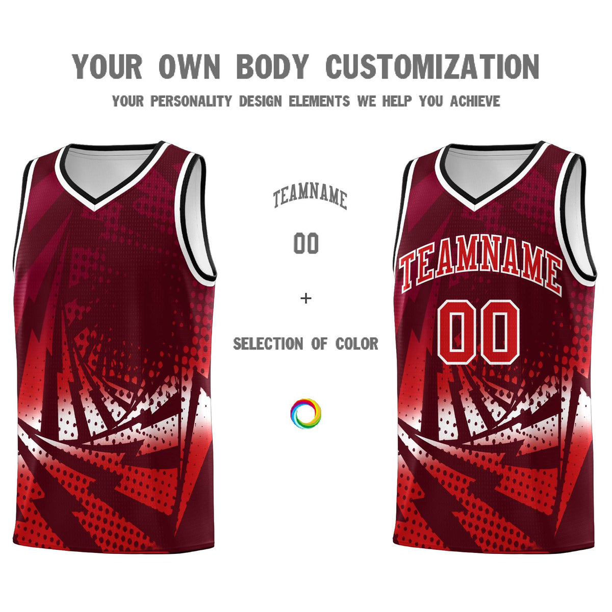 Custom Youth Basketball Jerseys Maroon Red Lightning Halftone Personalized Team Uniforms