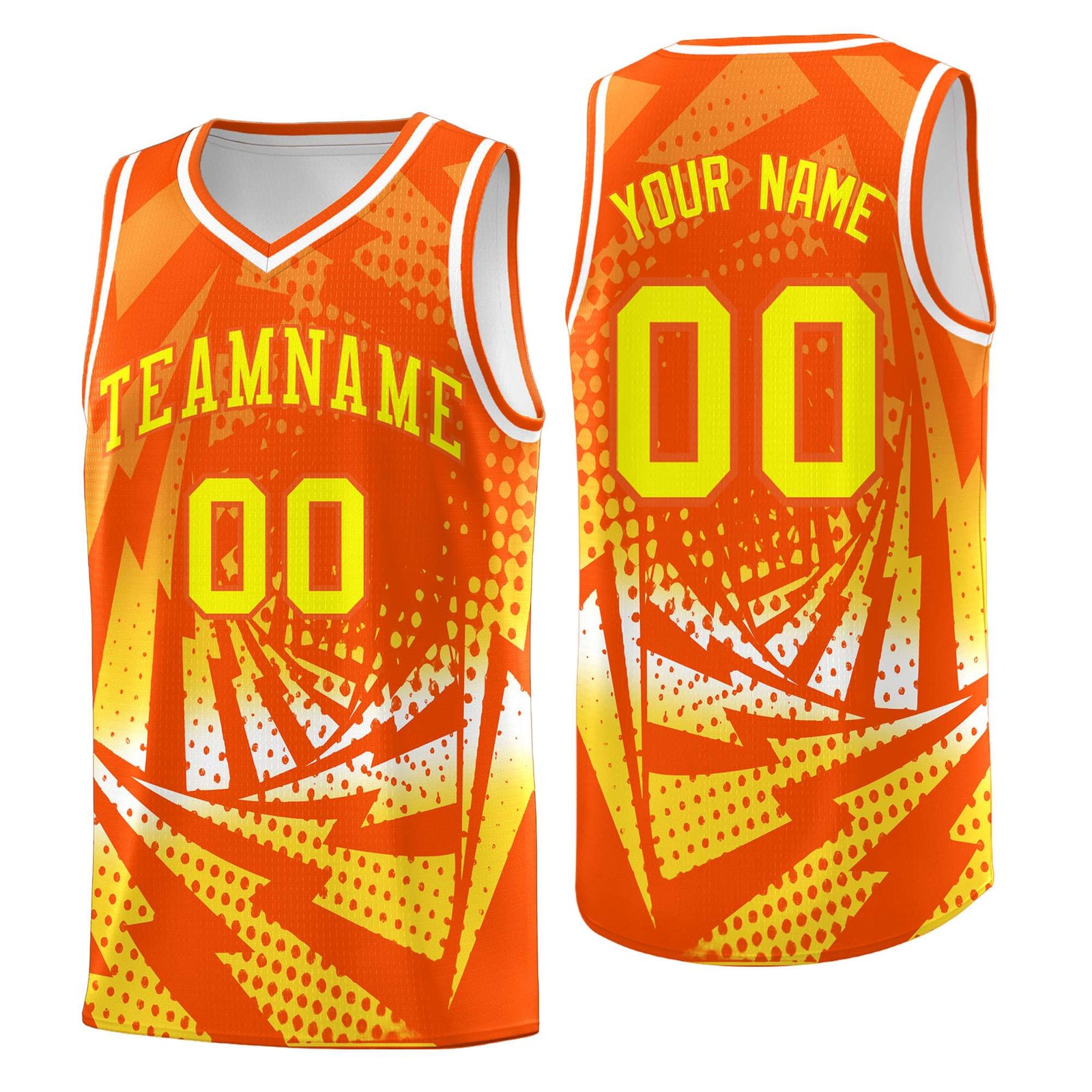 Custom Youth Basketball Jerseys Orange Gold Lightning Halftone Personalized Team Uniforms