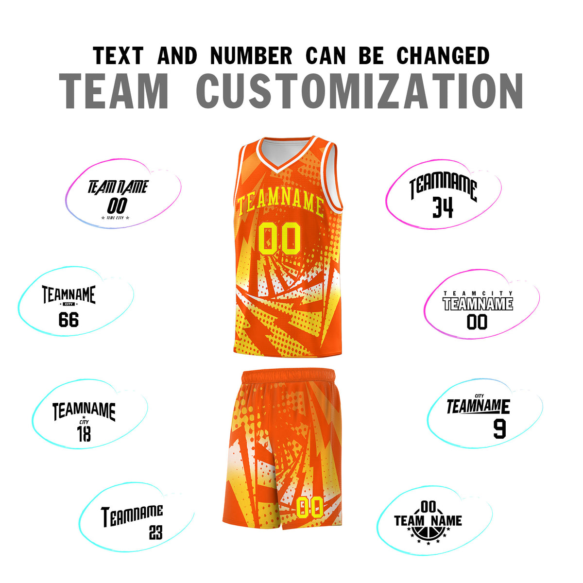 Custom Youth Basketball Jerseys Orange Gold Lightning Halftone Personalized Team Uniforms