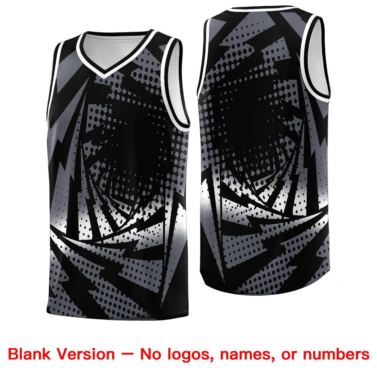 Custom Youth Basketball Jerseys Black Dark Gray Lightning Design Halftone Personalized Uniforms
