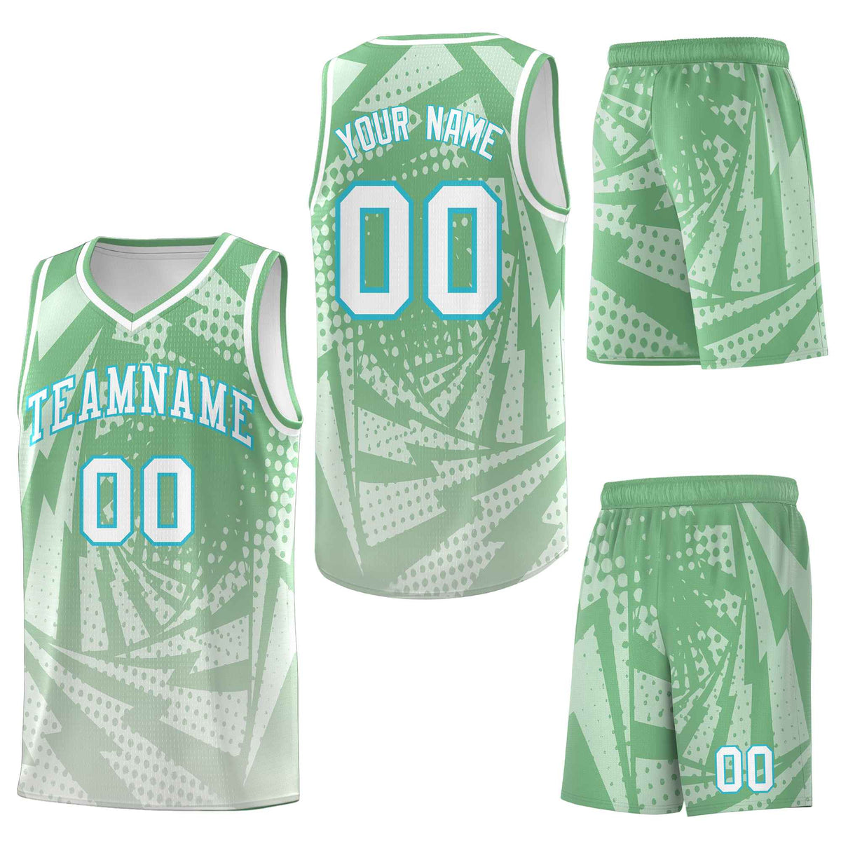 Custom Green Gray Lightning Halftone Dot Design Breathable Uniform Basketball Jersey